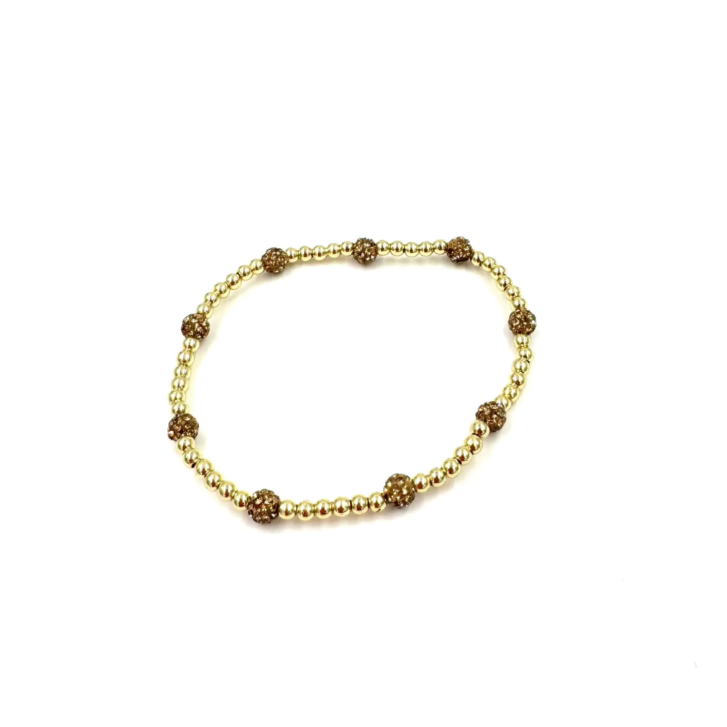 Ashley Gold Stainless Steel Gold Plated Assorted CZ Assorted Ball Cluster Stretch Beaded Design Bracelet