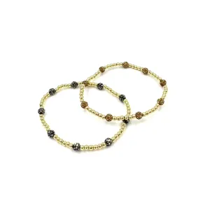 Ashley Gold Stainless Steel Gold Plated Assorted CZ Assorted Ball Cluster Stretch Beaded Design Bracelet