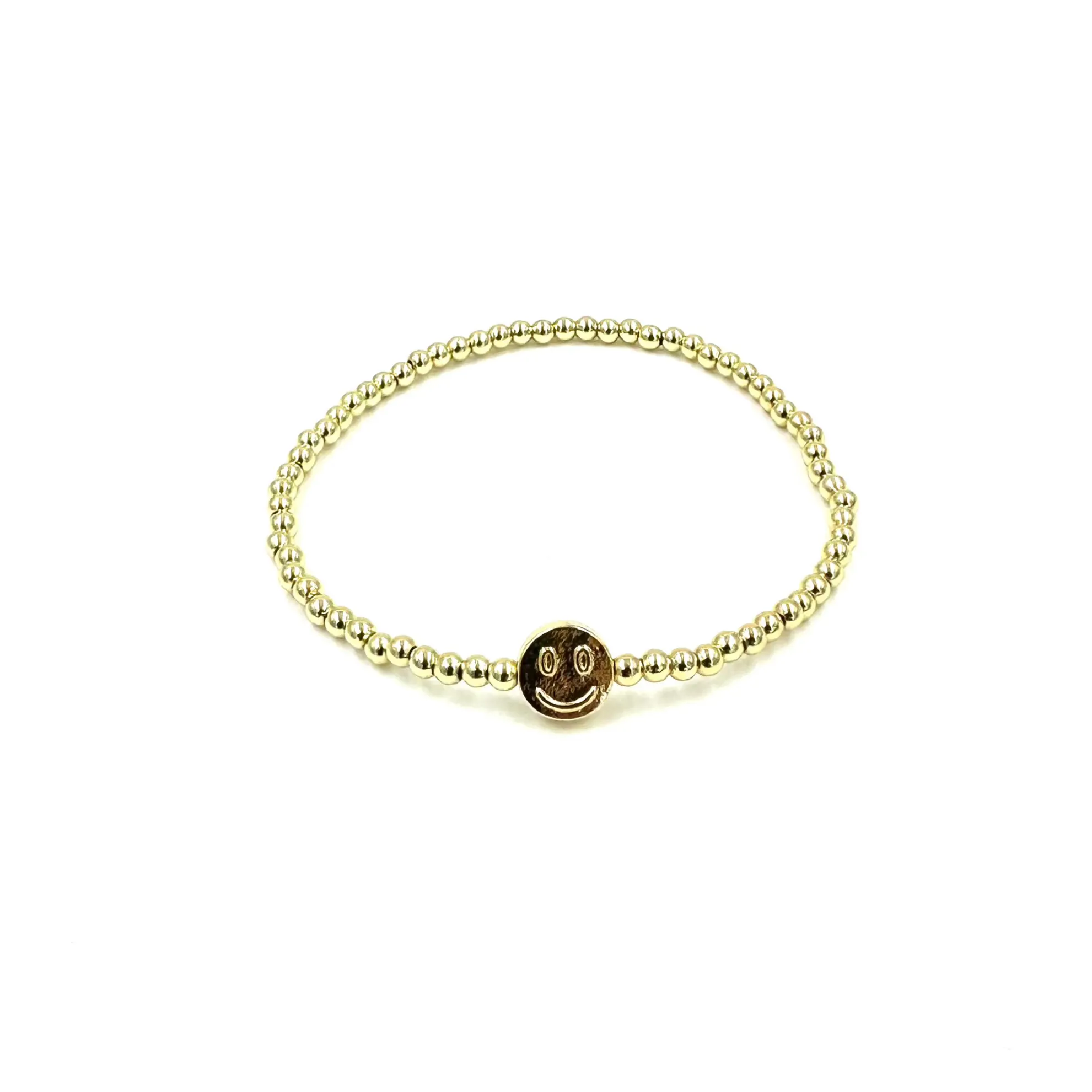 Ashley Gold Stainless Steel Gold Plated Stretch Smile Face Design Beaded Bracelet