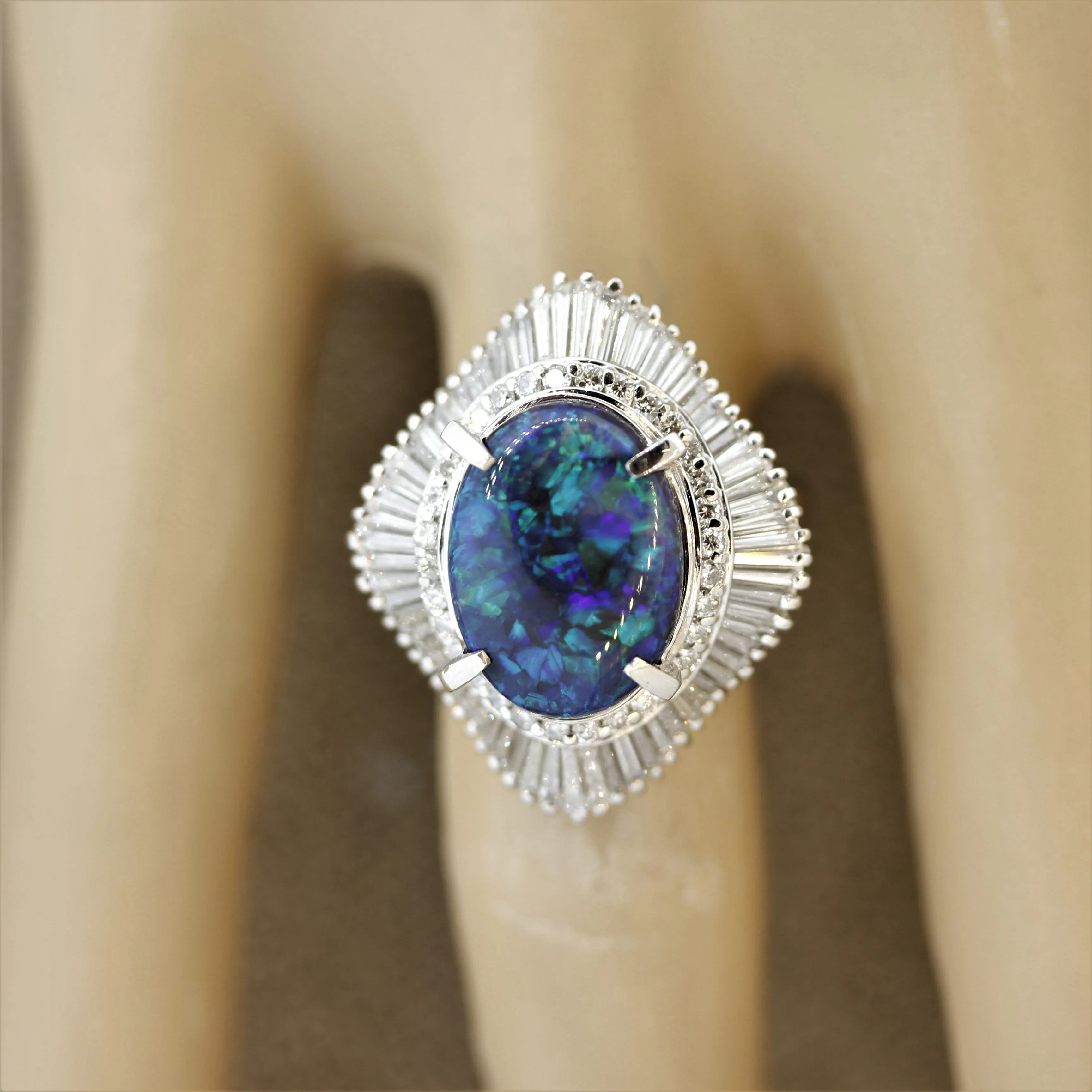 Australian Black Opal Diamond Platinum Cocktail Ring