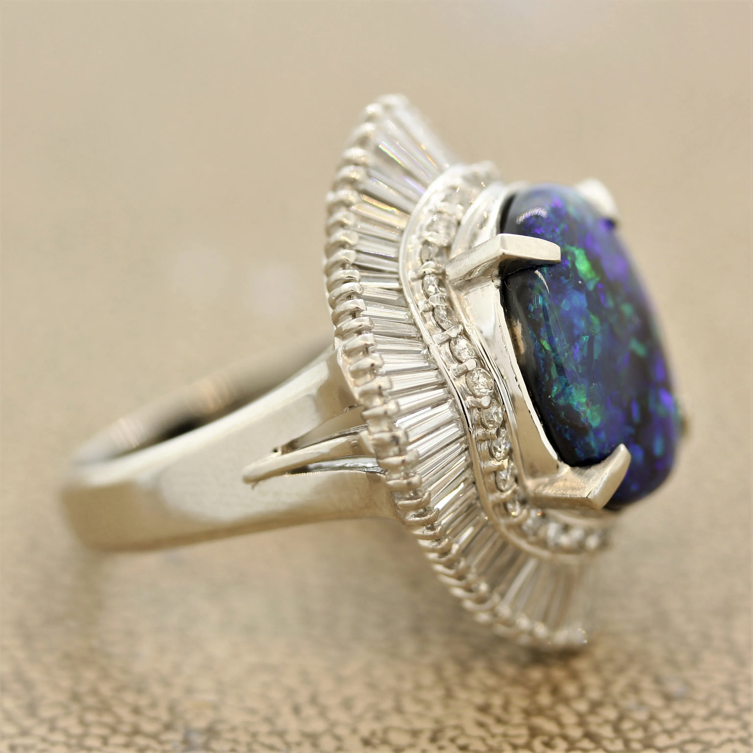 Australian Black Opal Diamond Platinum Cocktail Ring