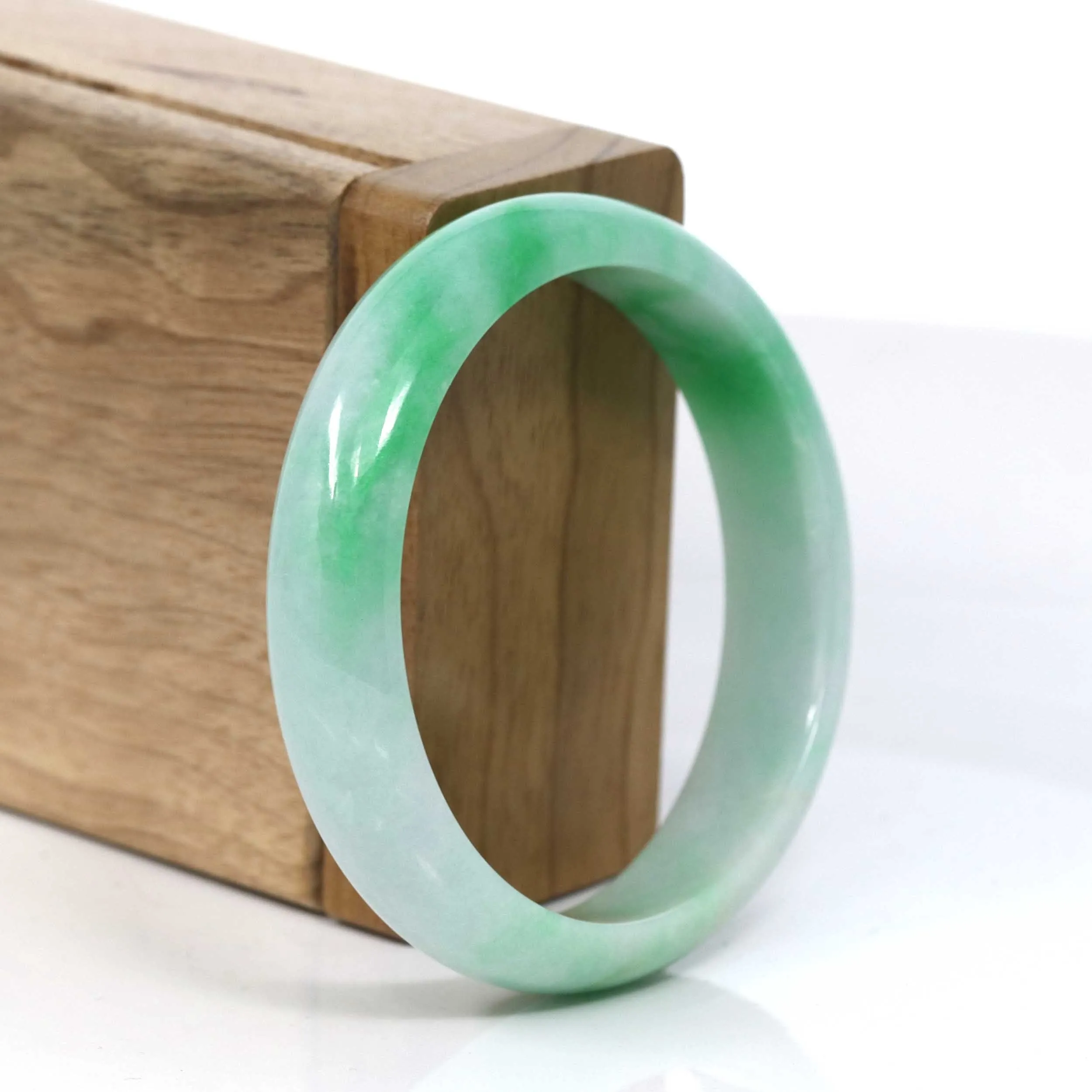 Baikalla Classic Green Natural Jadeite Jade Wider Bangle Bracelet (55.36 mm) #963