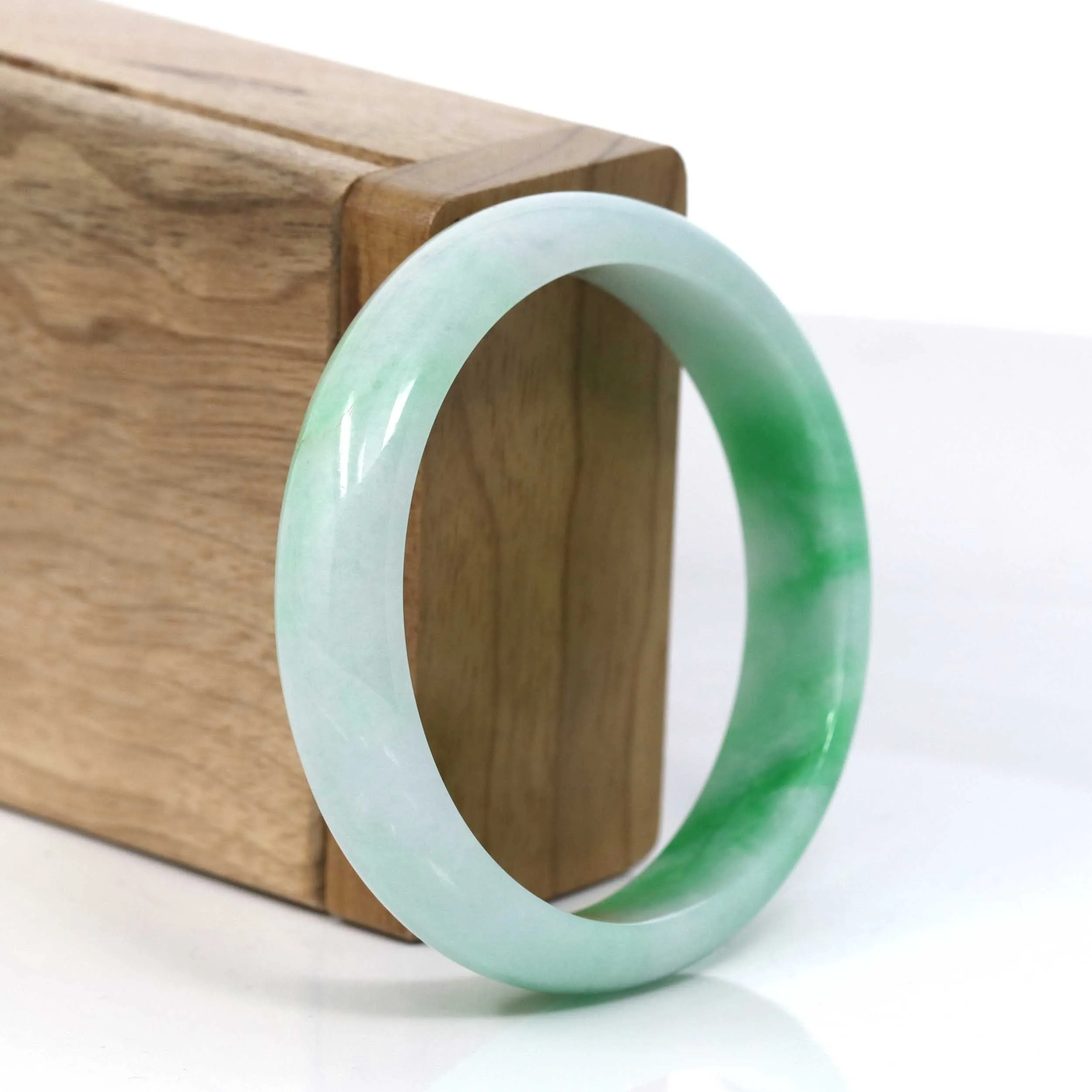 Baikalla Classic Green Natural Jadeite Jade Wider Bangle Bracelet (55.36 mm) #963