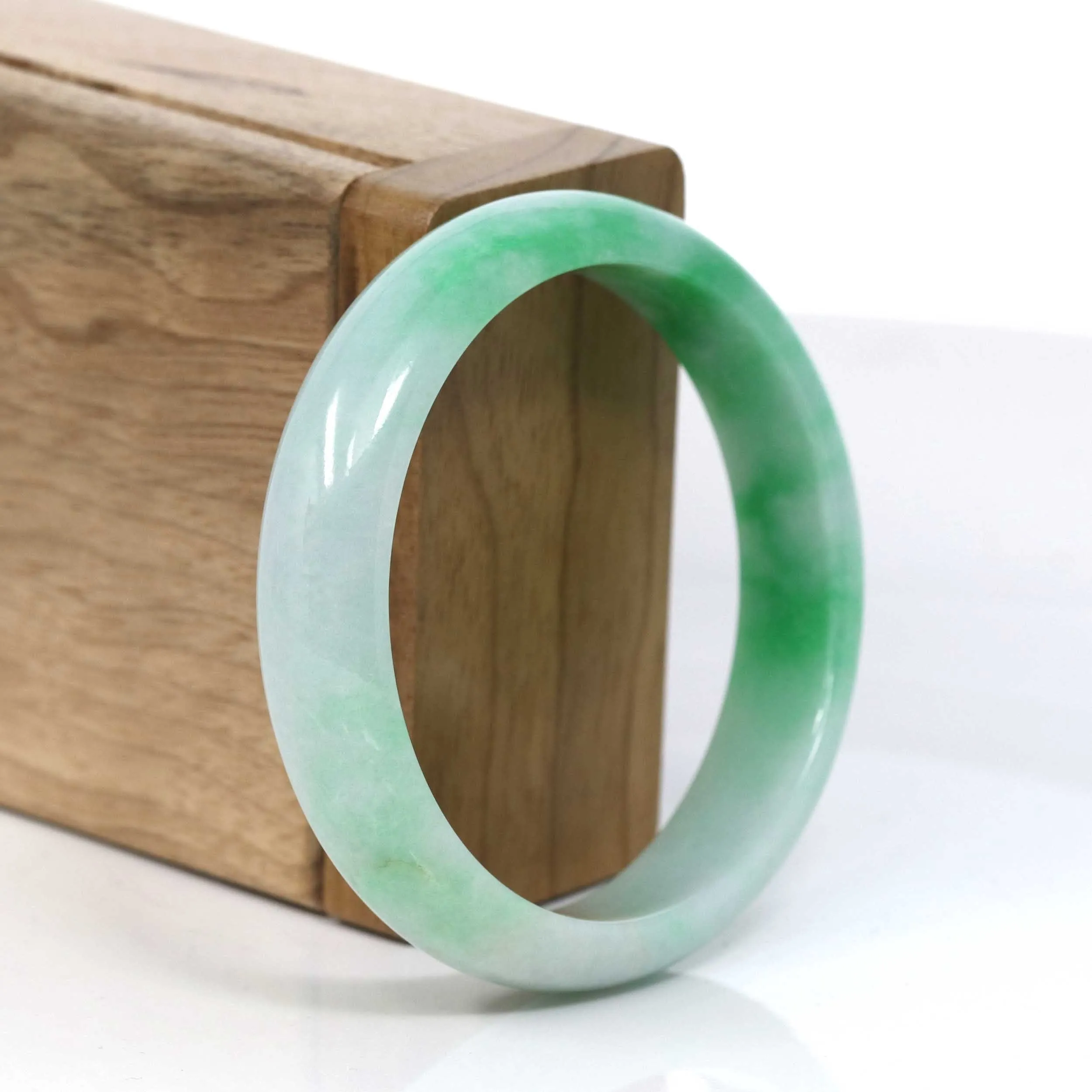 Baikalla Classic Green Natural Jadeite Jade Wider Bangle Bracelet (55.36 mm) #963