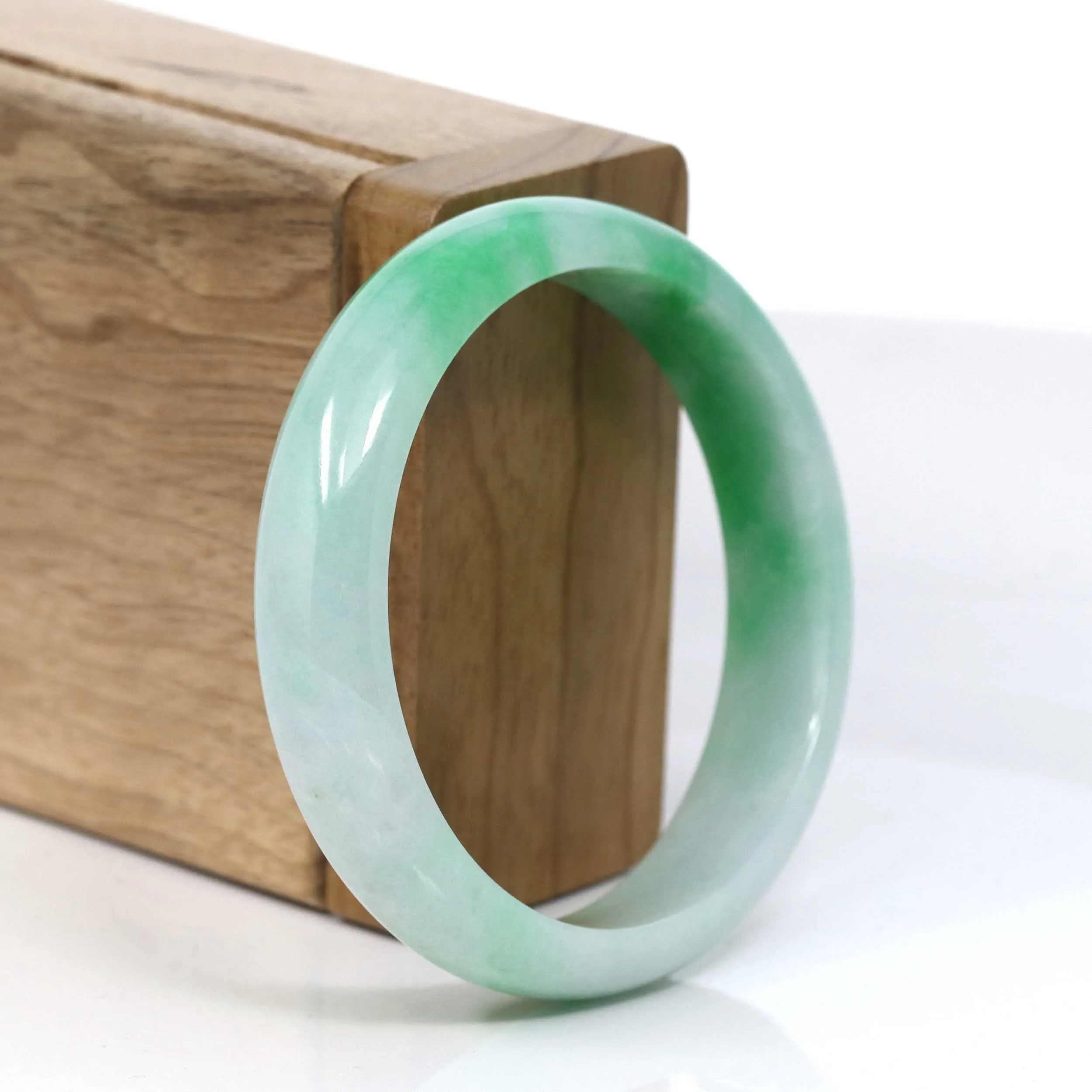 Baikalla Classic Green Natural Jadeite Jade Wider Bangle Bracelet (55.36 mm) #963