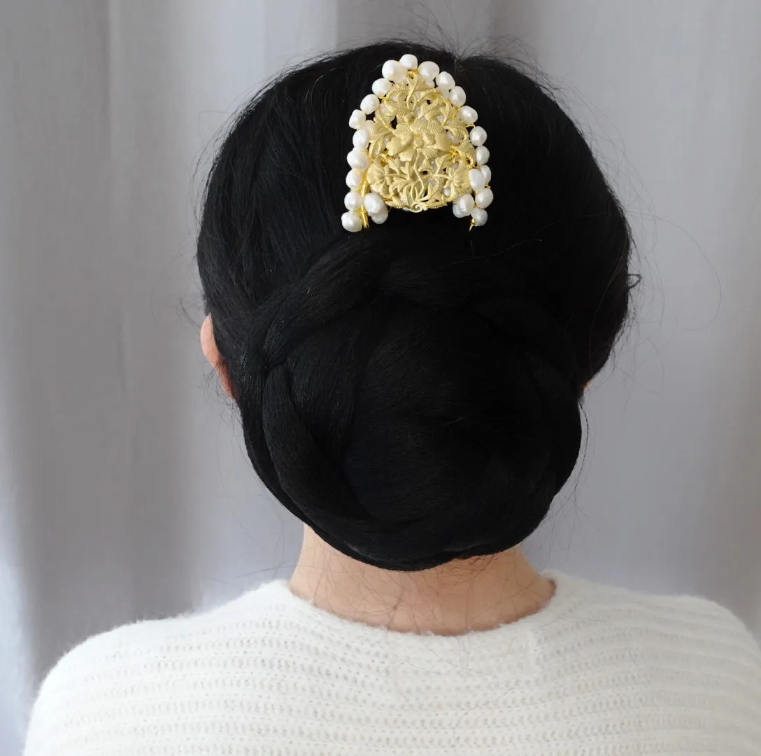 Baroque Pearl Poeny Double-pronged Hairpin