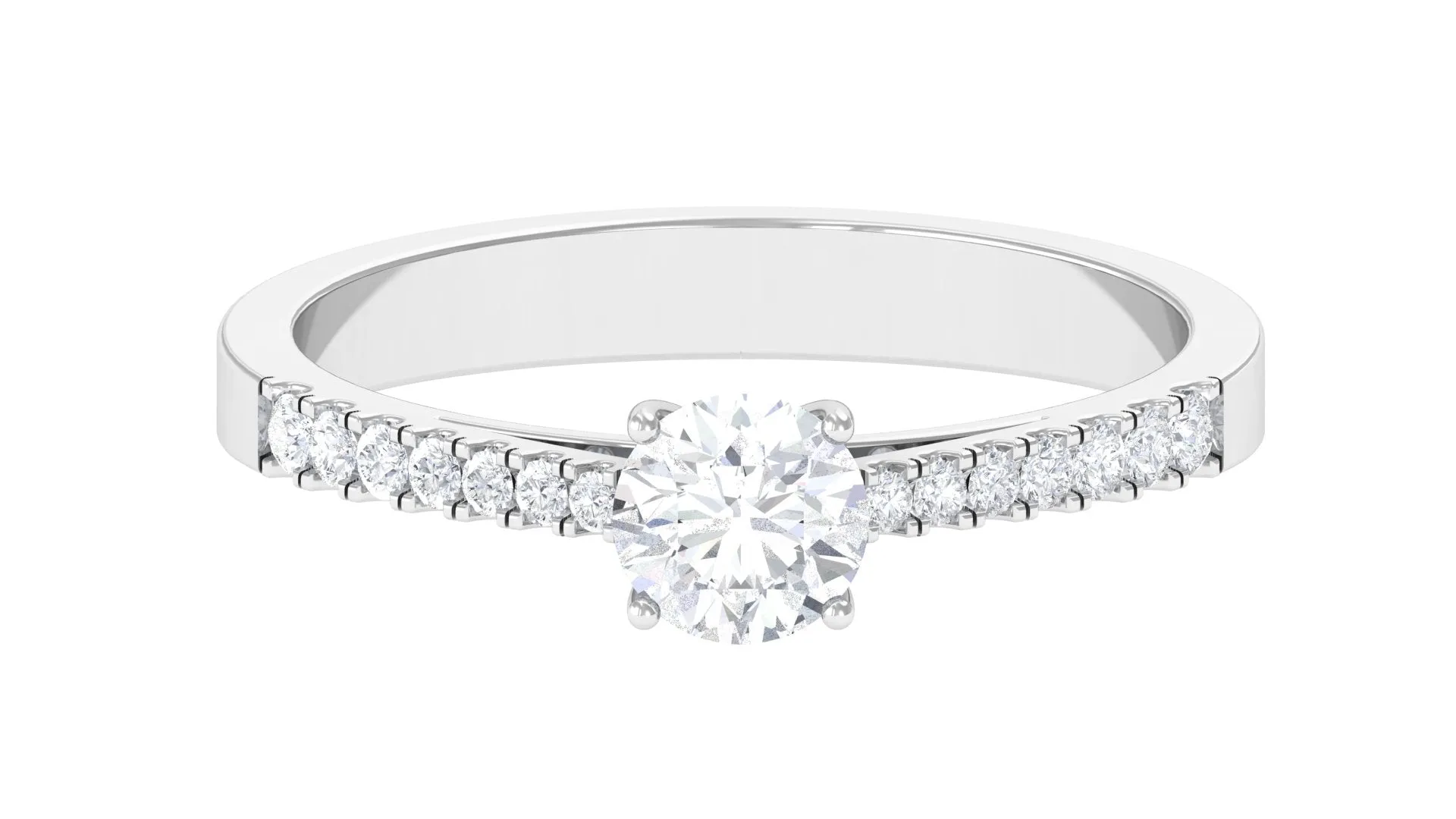 Basket Set Round Moissanite Side Stone Engagement Ring