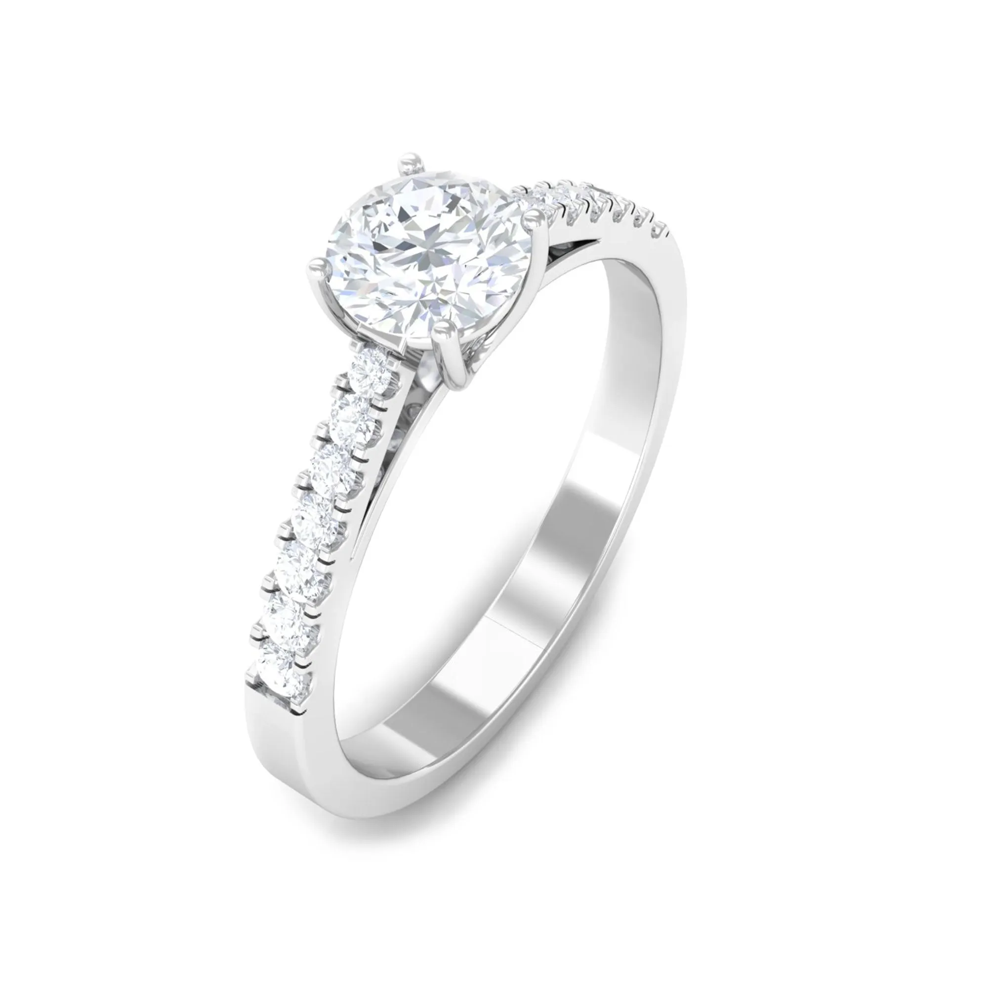 Basket Set Round Moissanite Side Stone Engagement Ring