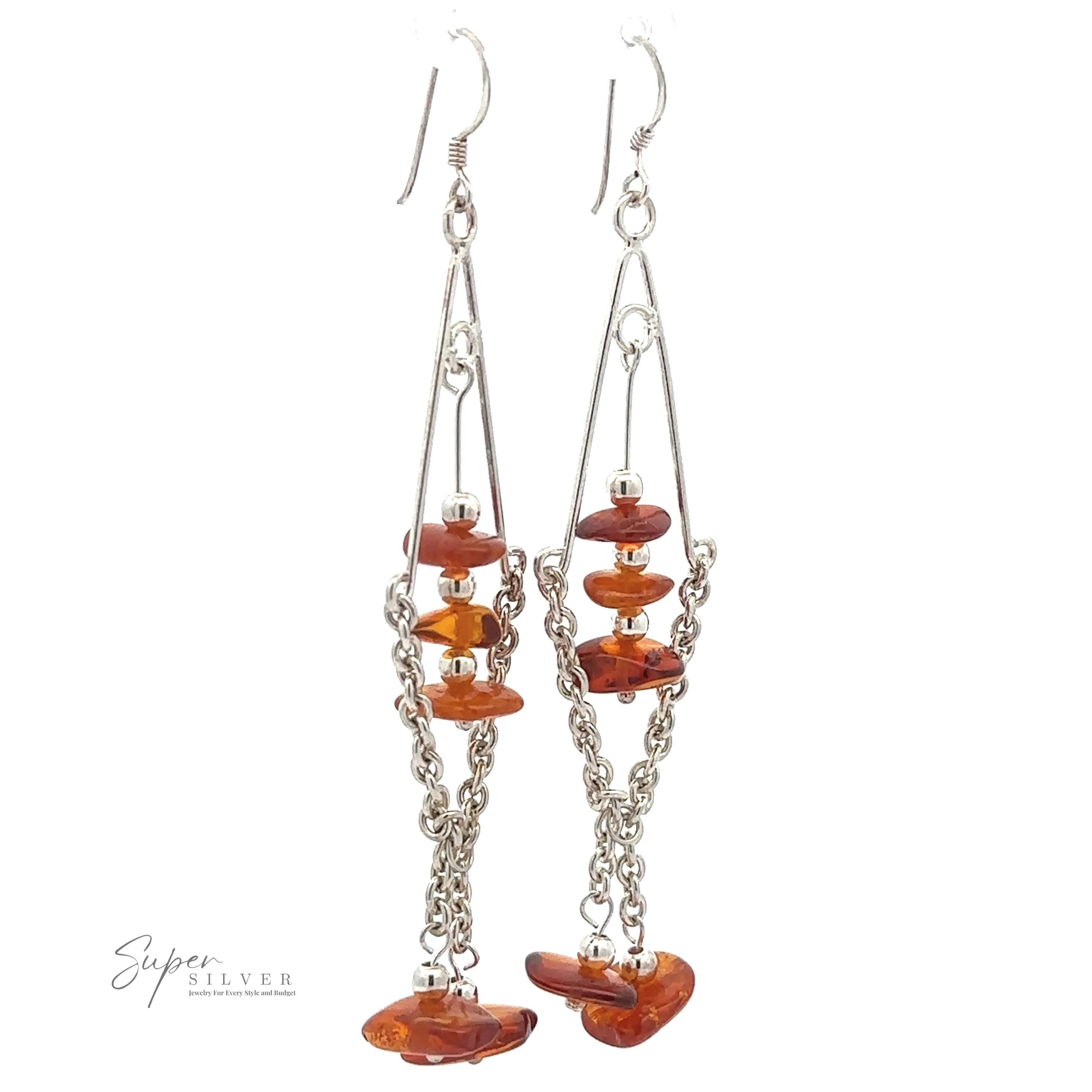 Beaded Amber Tassel Earrings