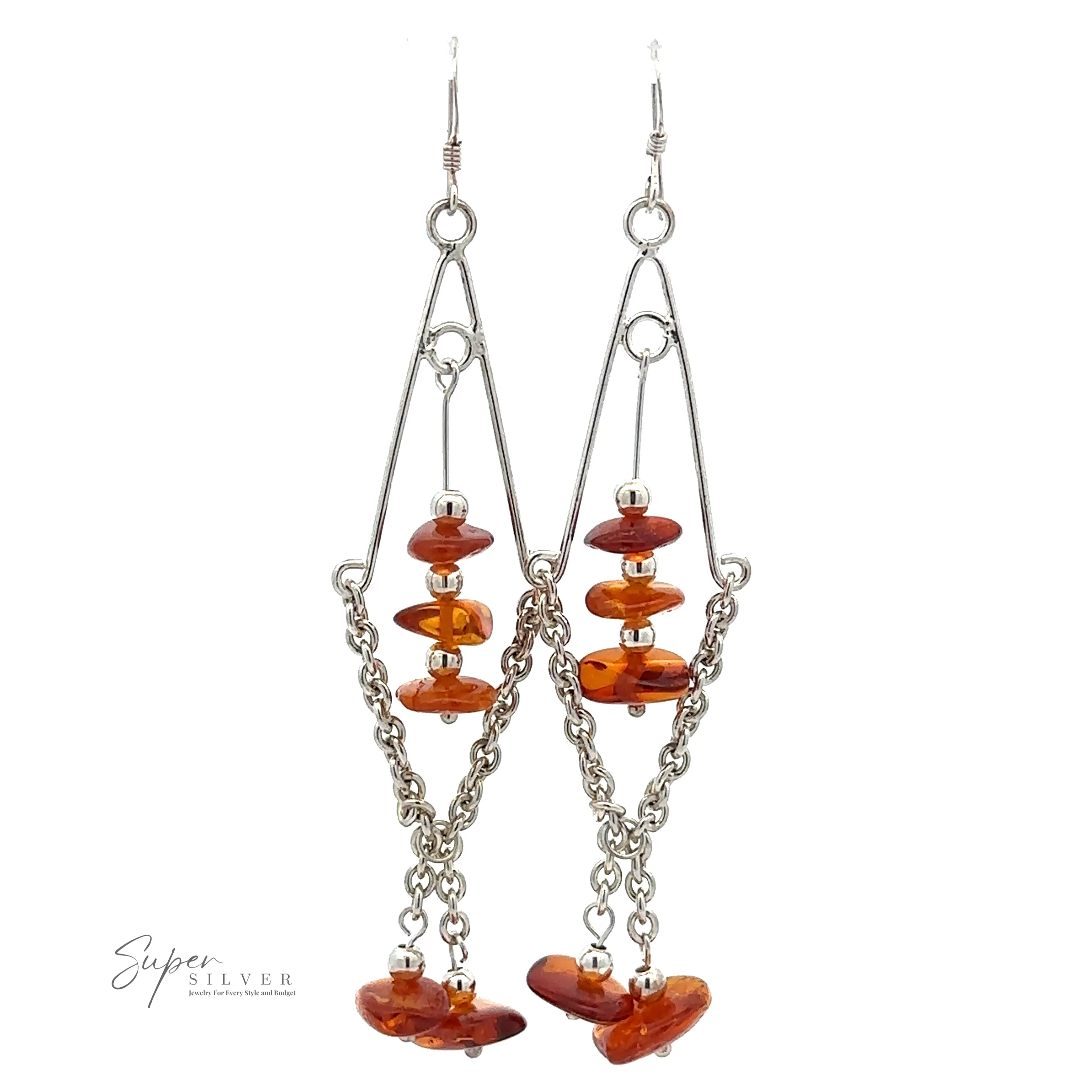 Beaded Amber Tassel Earrings