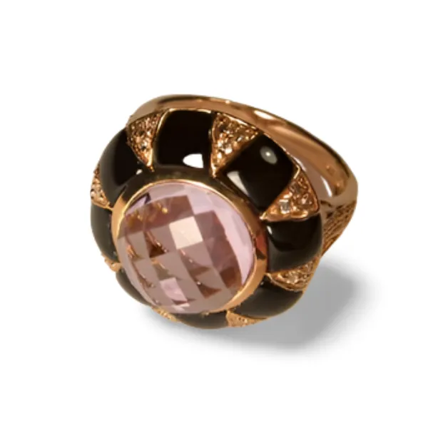 Beautiful 14K Pink Rose Gold Amethyst Onyx Diamond Cocktail Ring