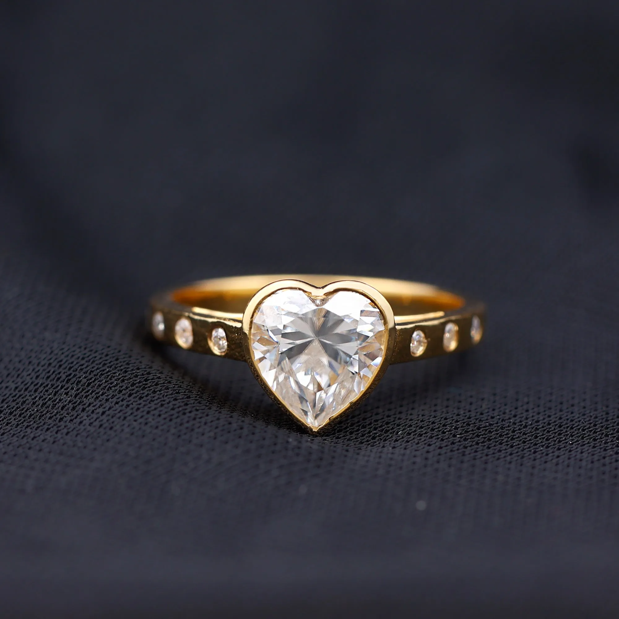 Bezel Set Moissanite Heart Solitaire Engagement Ring in Gold