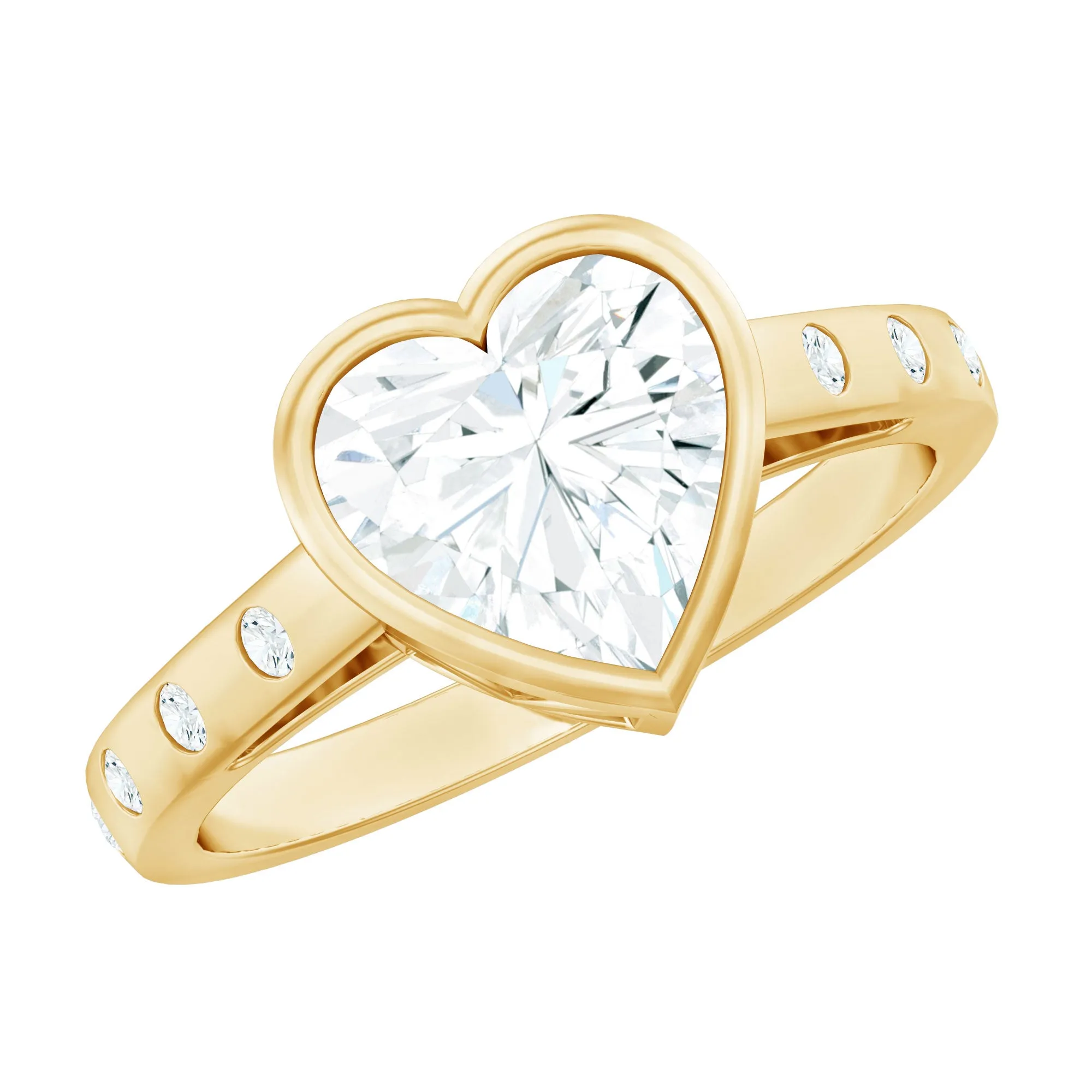 Bezel Set Moissanite Heart Solitaire Engagement Ring in Gold