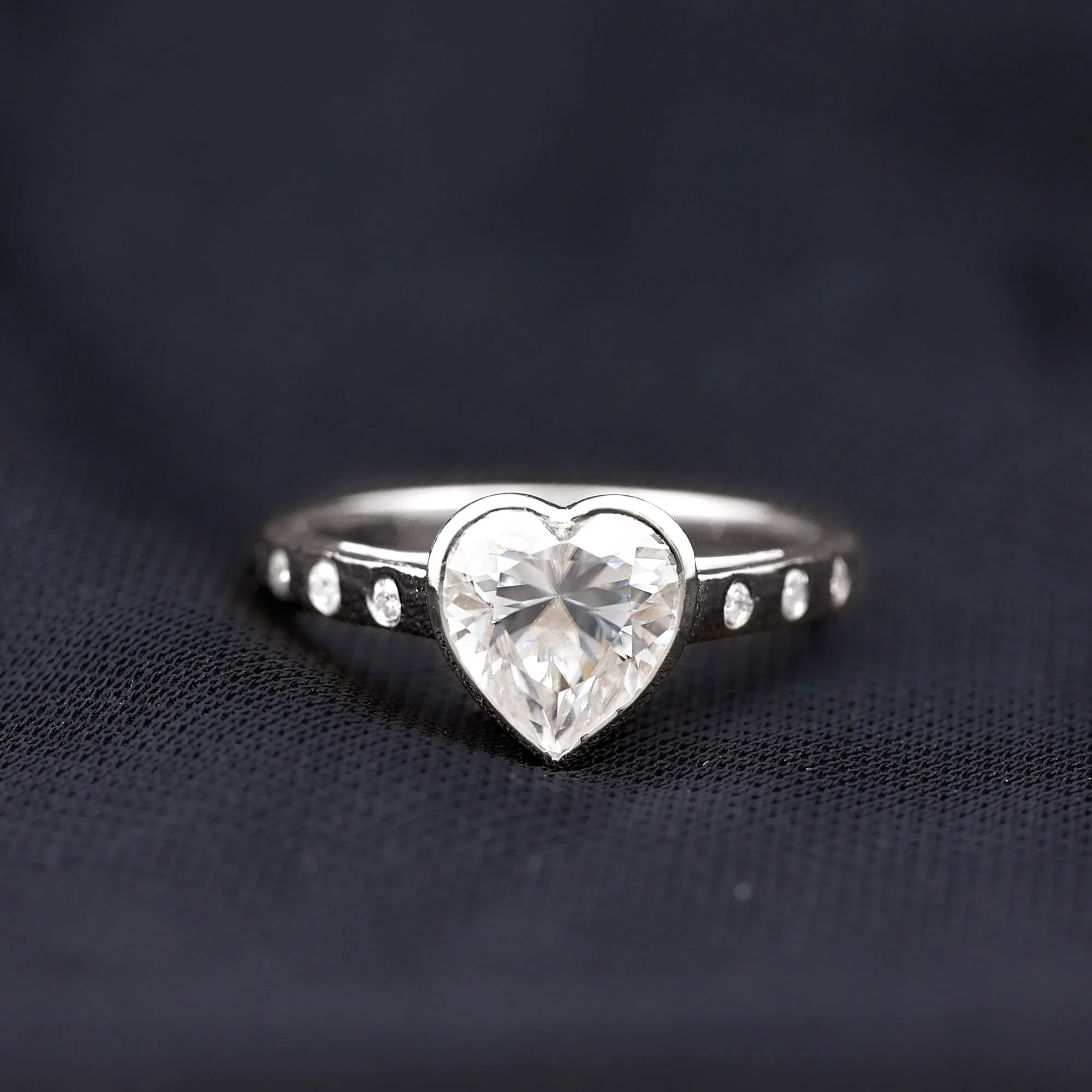 Bezel Set Moissanite Heart Solitaire Engagement Ring in Gold