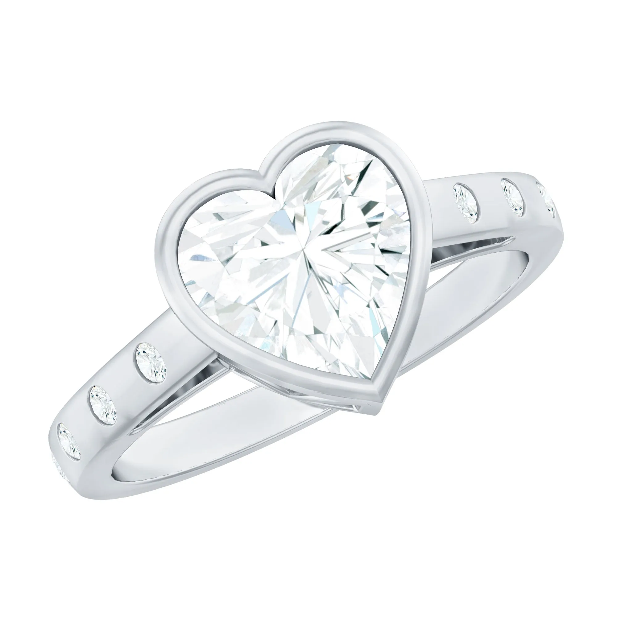 Bezel Set Moissanite Heart Solitaire Engagement Ring in Gold