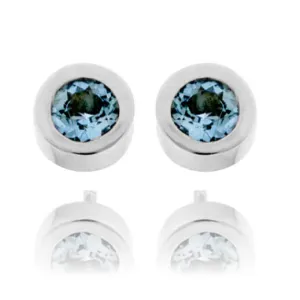 Bezel-Set Round Cut Aquamarine Stud Earrings