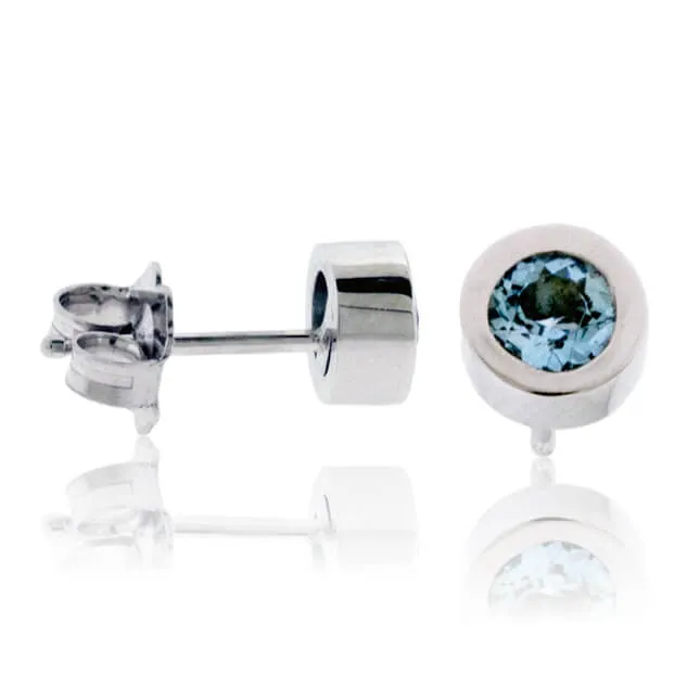 Bezel-Set Round Cut Aquamarine Stud Earrings