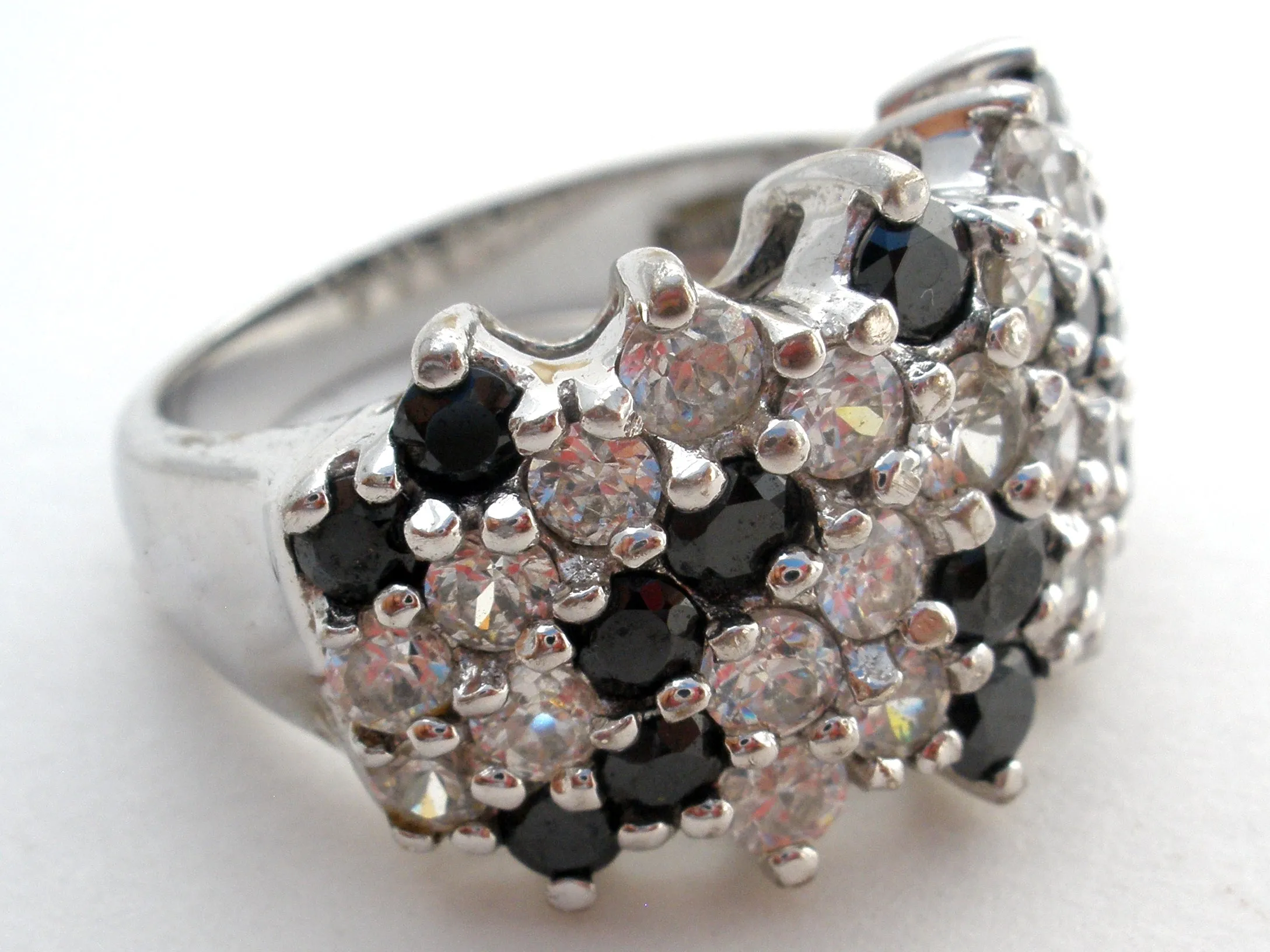 Black & Clear Cubic Zirconia Cocktail Ring Size 7