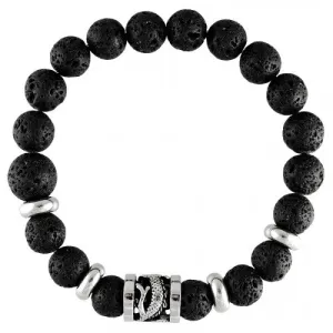 Black Lava Beads With Stainless Steel Dragon Barrel Charm Bracelet