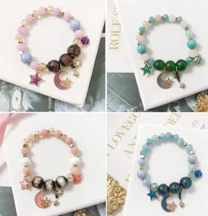 Bohemian creative starry bracelet Japanese handmade star moon glass beads crystal beaded jewelry accessories