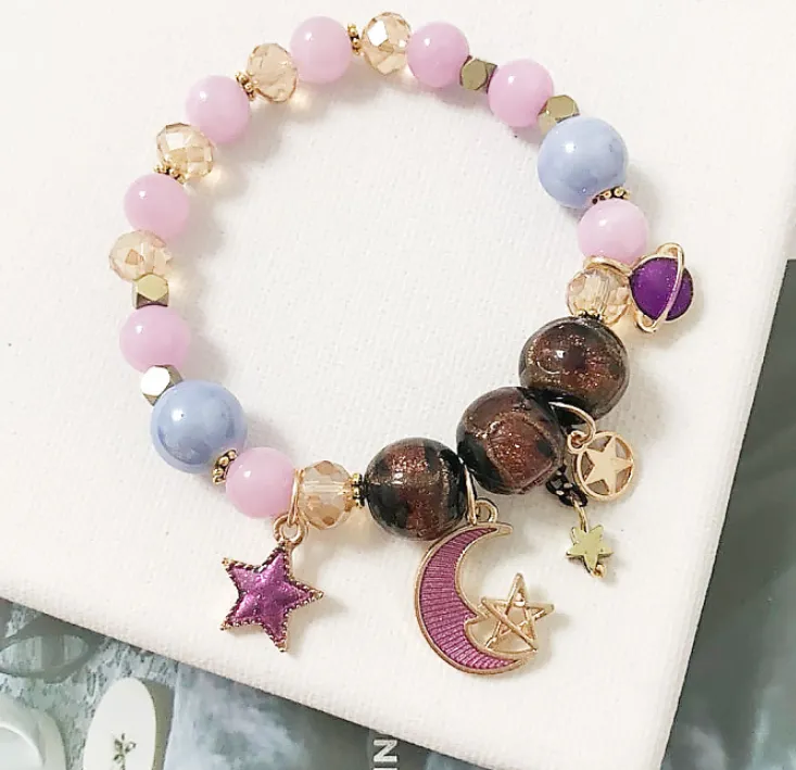 Bohemian creative starry bracelet Japanese handmade star moon glass beads crystal beaded jewelry accessories