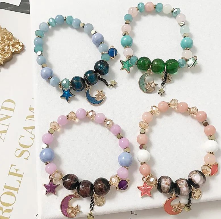 Bohemian creative starry bracelet Japanese handmade star moon glass beads crystal beaded jewelry accessories