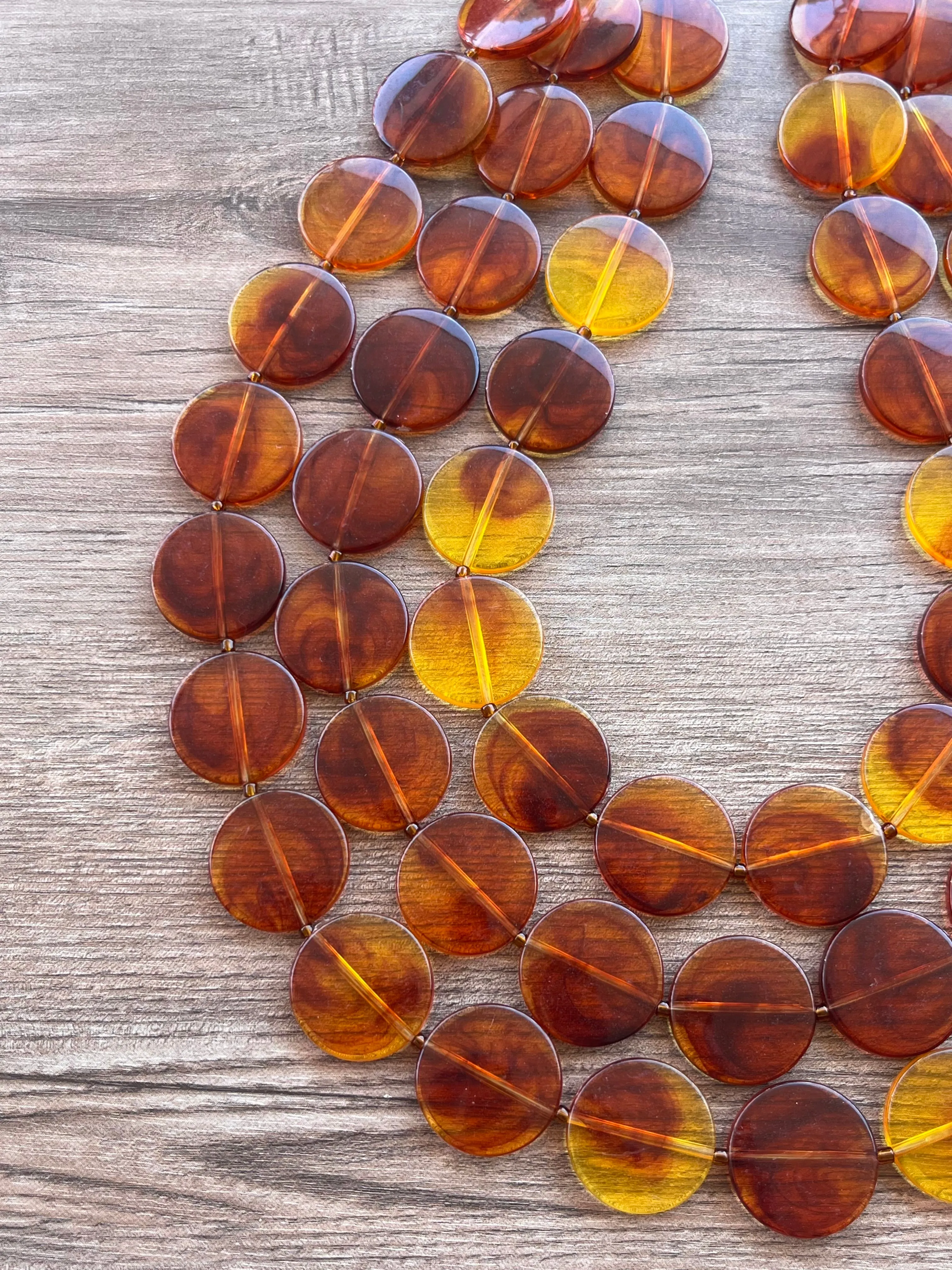 Brown Amber Lucite Acrylic Beaded Multi Strand Chunky Statement Necklace - Charlotte