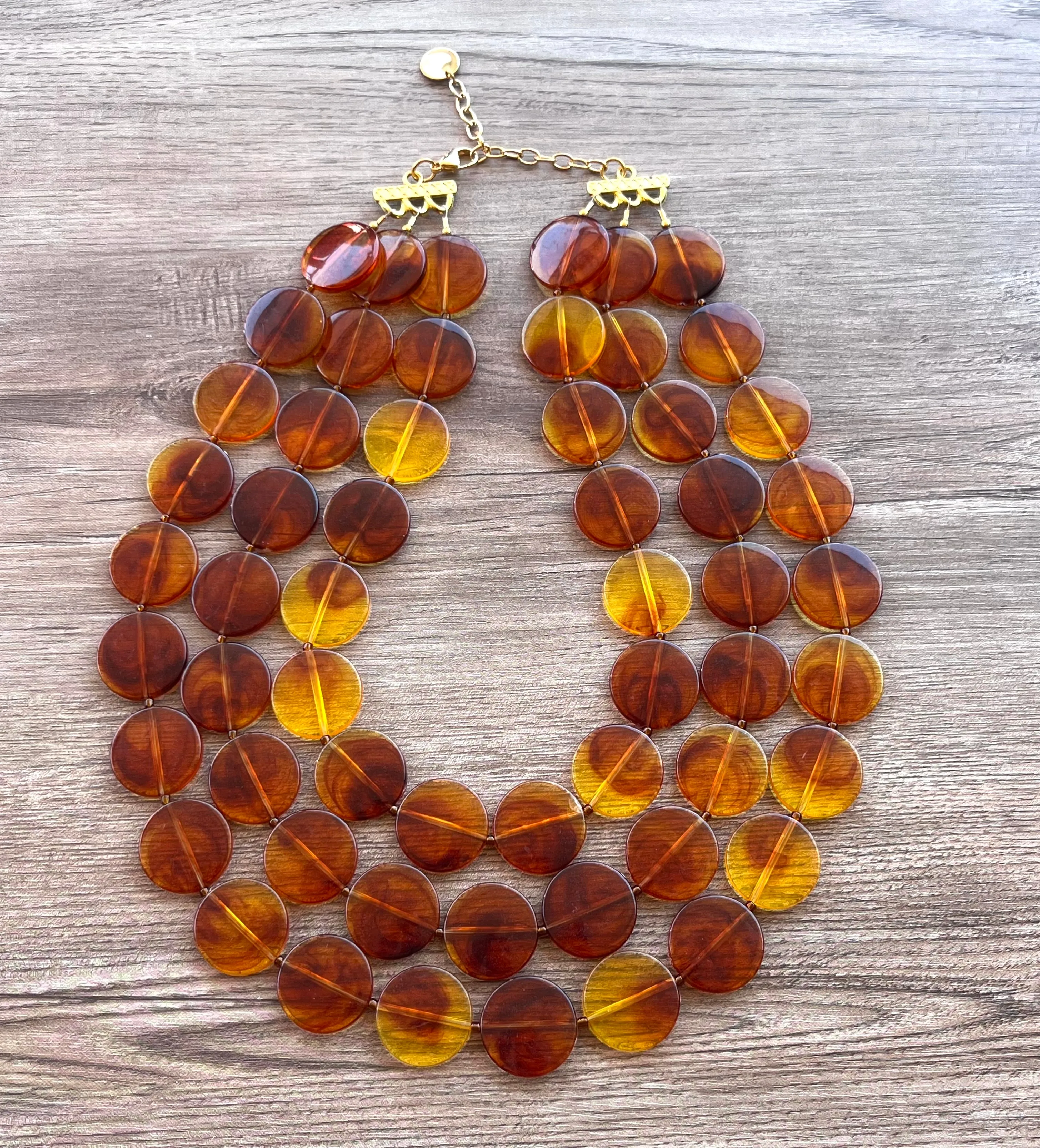 Brown Amber Lucite Acrylic Beaded Multi Strand Chunky Statement Necklace - Charlotte