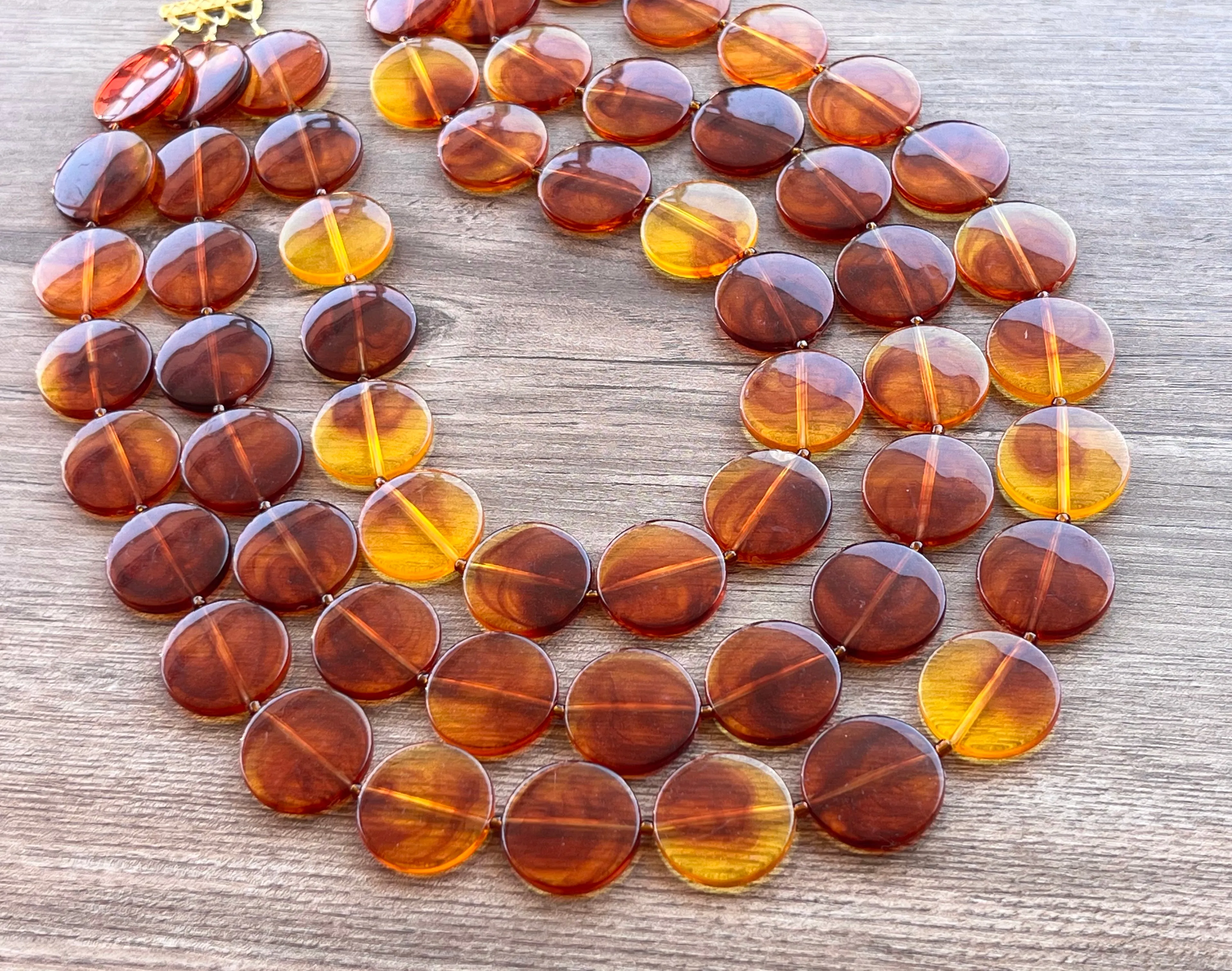 Brown Amber Lucite Acrylic Beaded Multi Strand Chunky Statement Necklace - Charlotte