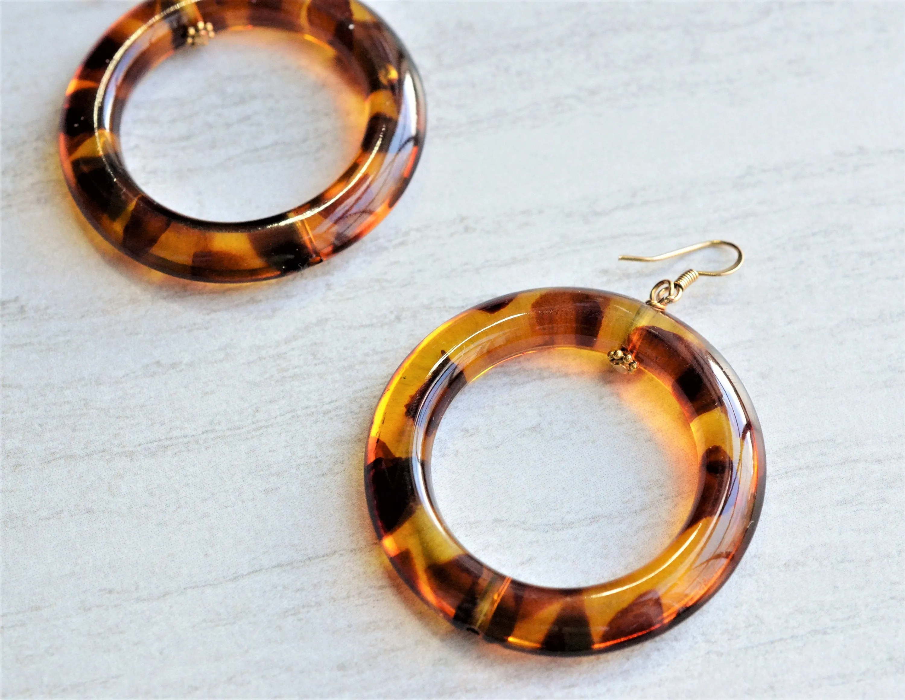 Brown Tortoise Shell Statement Acrylic Resin Hoop Earrings - Mollyrose