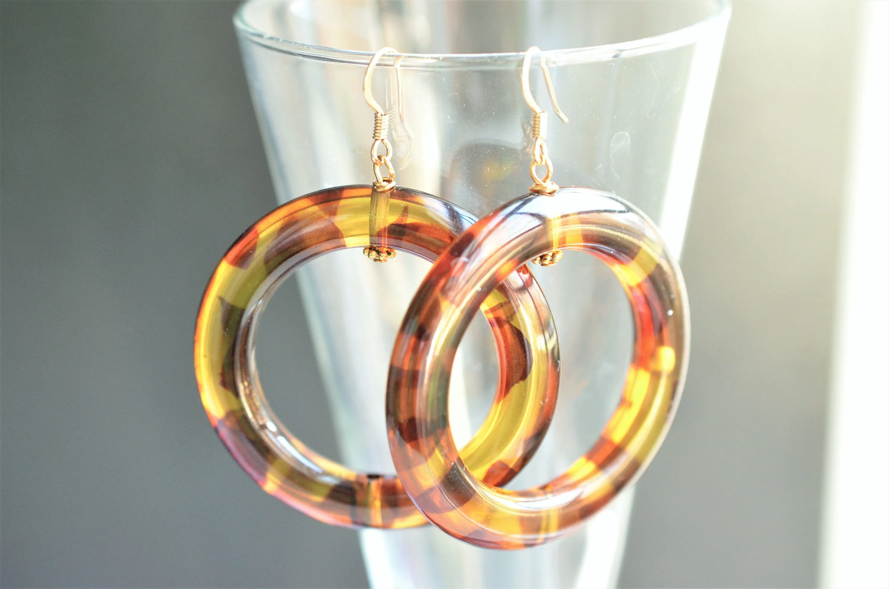 Brown Tortoise Shell Statement Acrylic Resin Hoop Earrings - Mollyrose