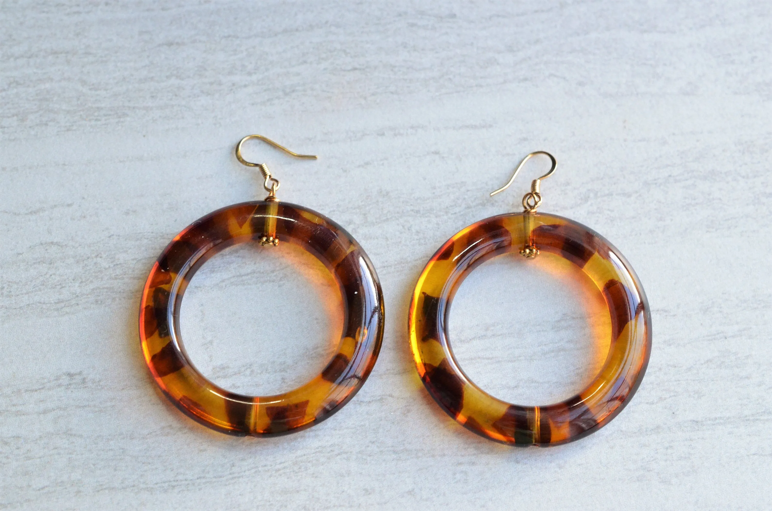 Brown Tortoise Shell Statement Acrylic Resin Hoop Earrings - Mollyrose