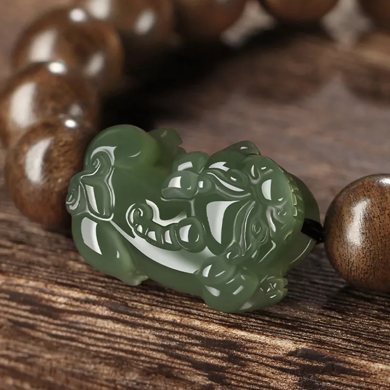 Buddha Stones 925 Sterling Silver Brunei Agarwood PiXiu Jade Peace Strength Bracelet