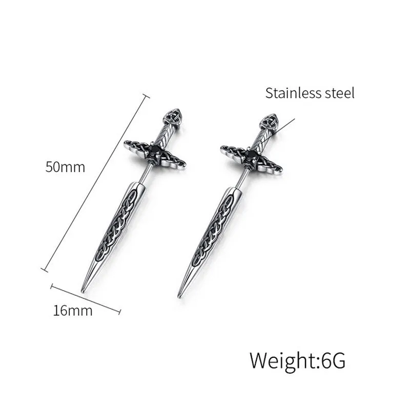 Celtic Knot Stainless Steel Sword Stud Earrings