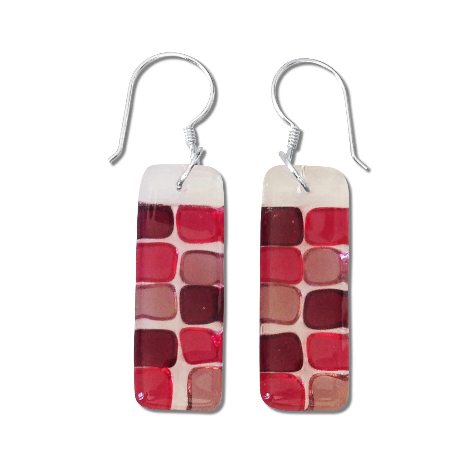 Checkerboard Glass Earrings - Orange