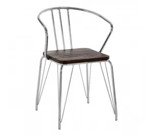 Chrome Metal And Elm Wood Arm Chair