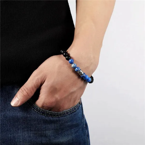 Classy Men Aquarius Blue Beaded Zodiac Bracelet