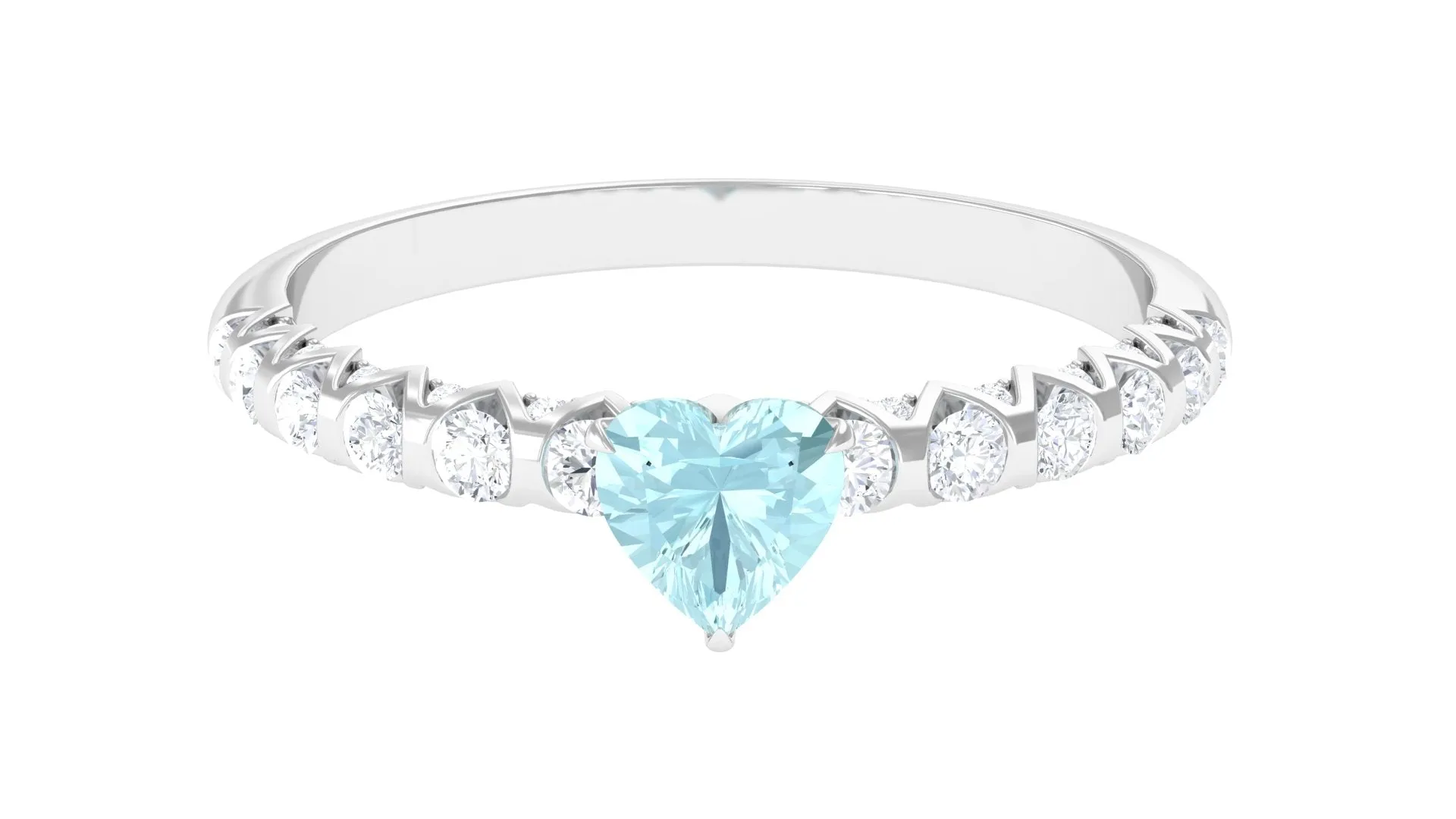 Claw Set Heart Sky Blue Topaz and Diamond Engagement Ring