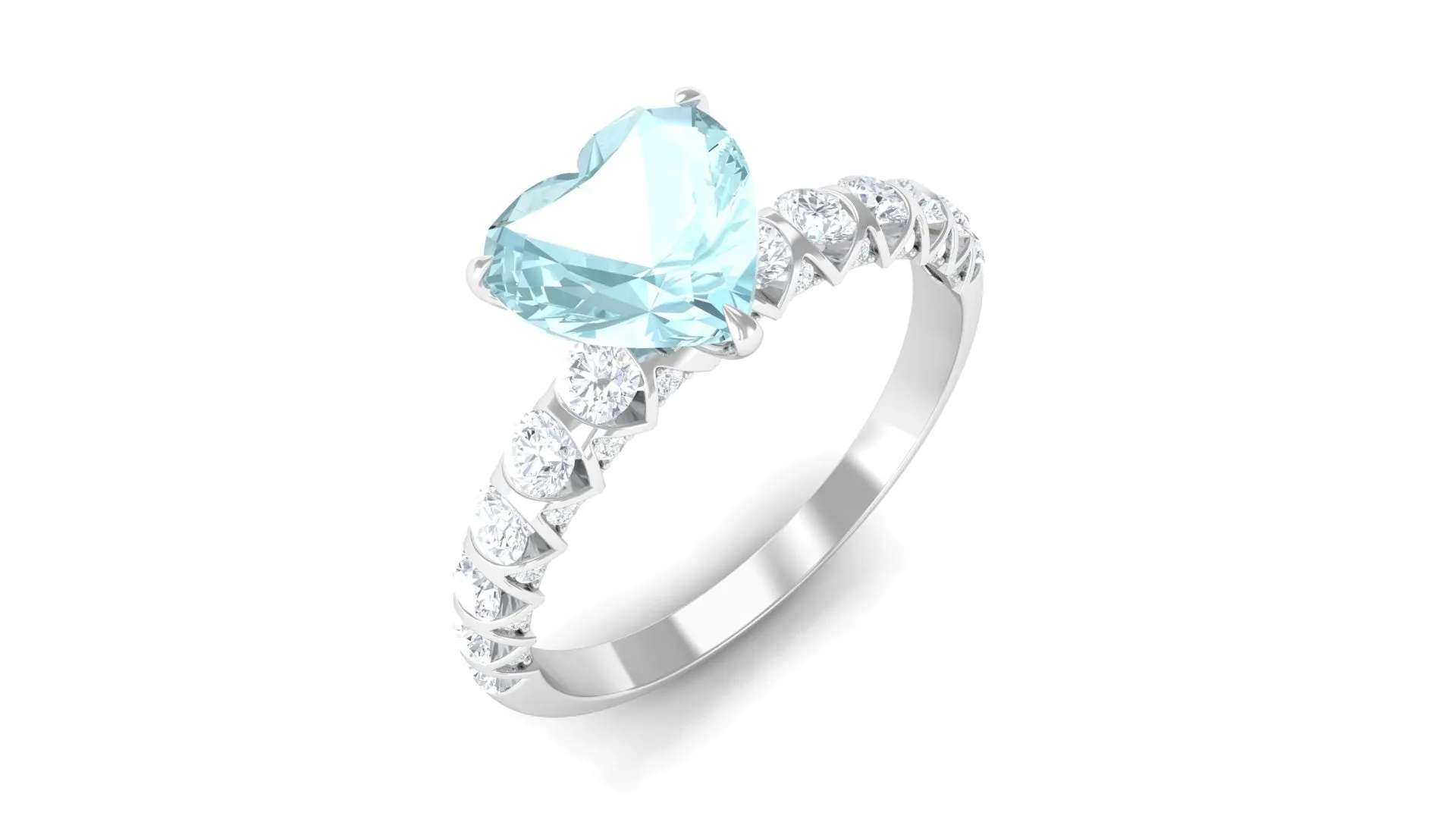 Claw Set Heart Sky Blue Topaz and Diamond Engagement Ring