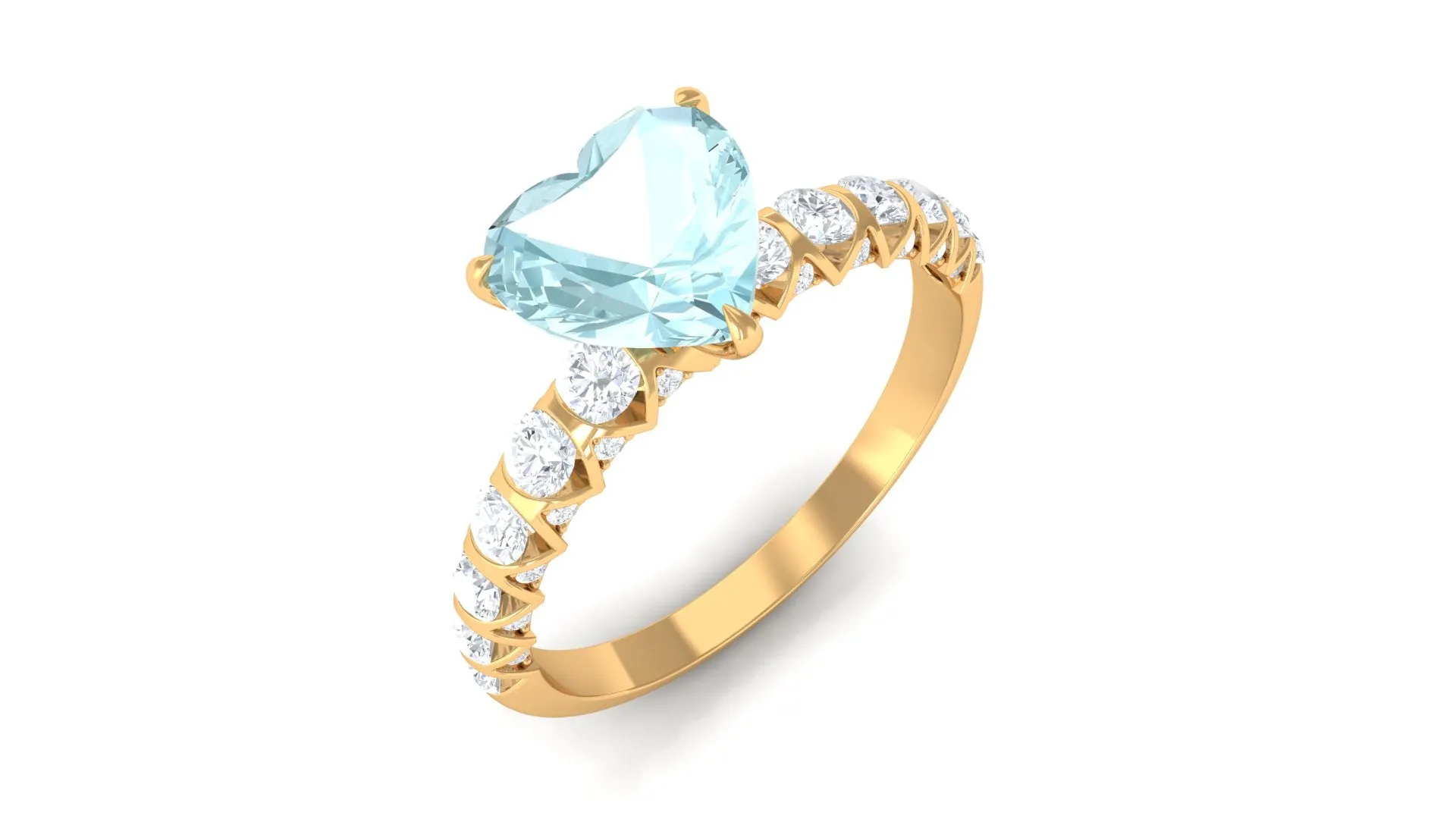 Claw Set Heart Sky Blue Topaz and Diamond Engagement Ring