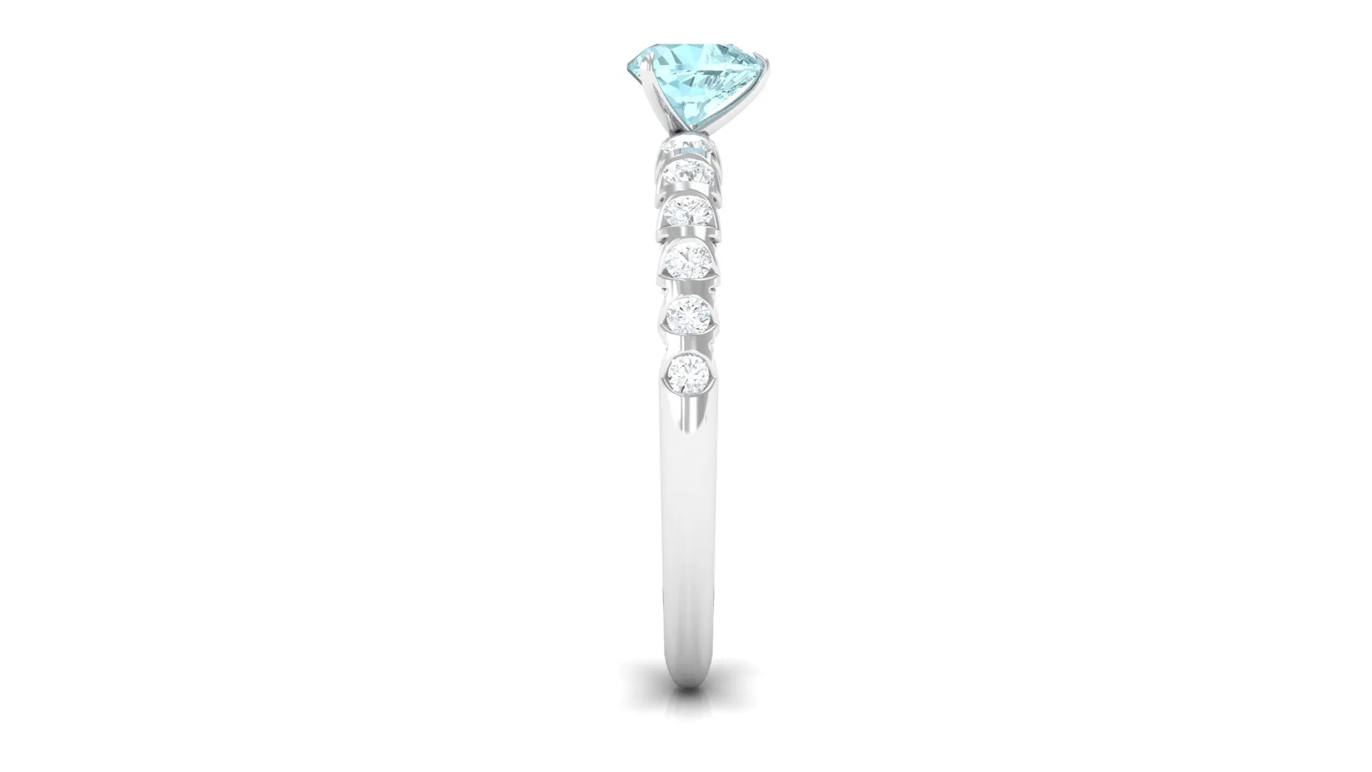 Claw Set Heart Sky Blue Topaz and Diamond Engagement Ring