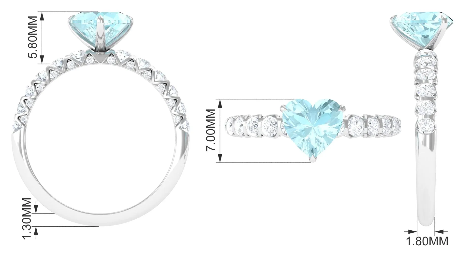 Claw Set Heart Sky Blue Topaz and Diamond Engagement Ring