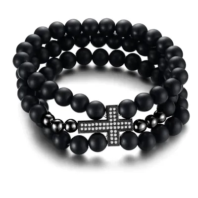 Cross Bead Bracelet <br> Diamond (Black)