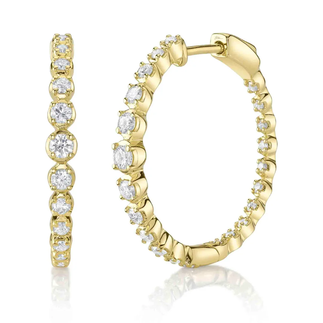 Crown Set Diamond Hoop Earrings