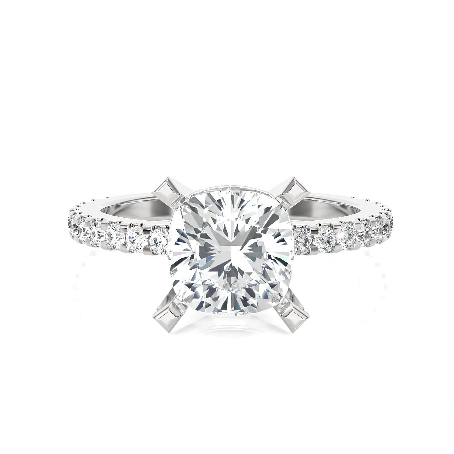 Cushion Cut Lab Grown Diamond Side Stone Engagement Ring