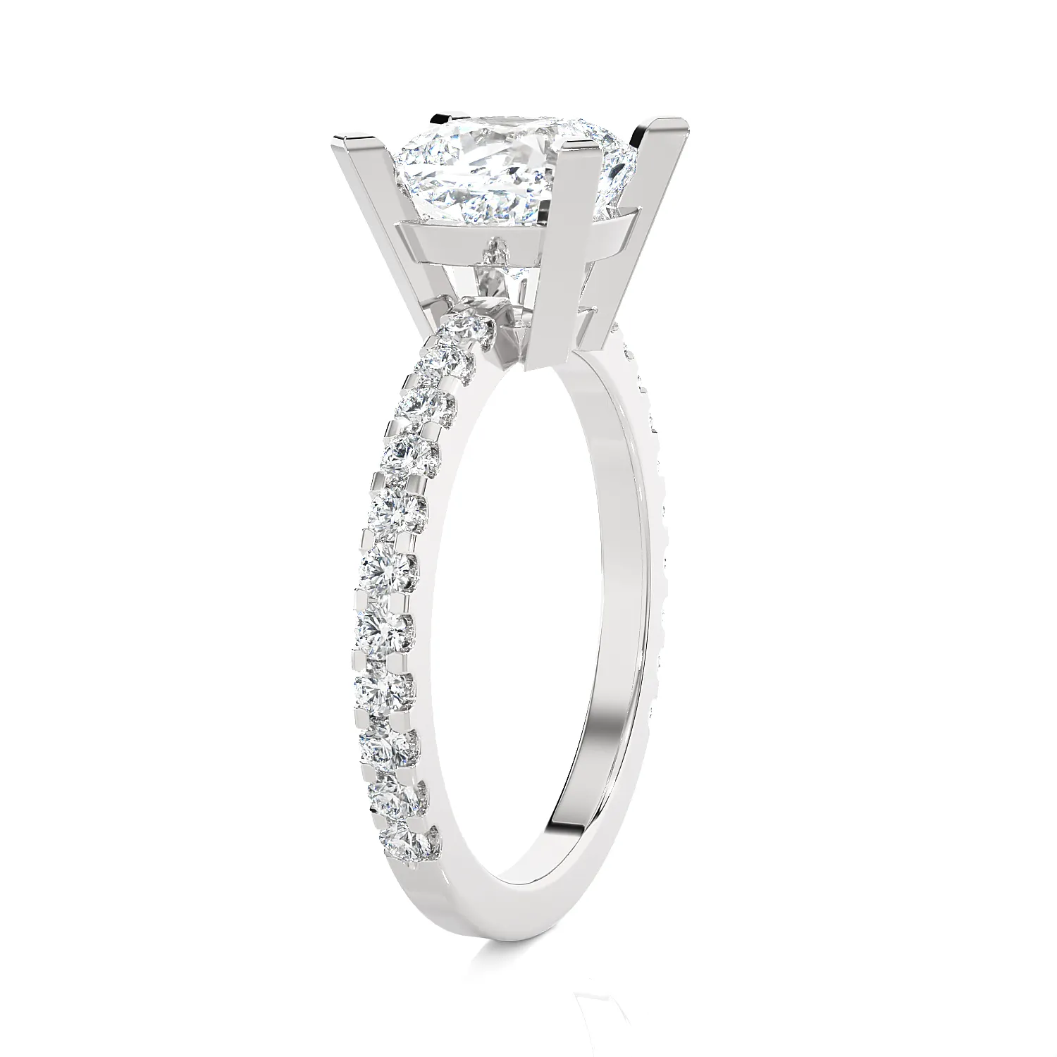 Cushion Cut Lab Grown Diamond Side Stone Engagement Ring