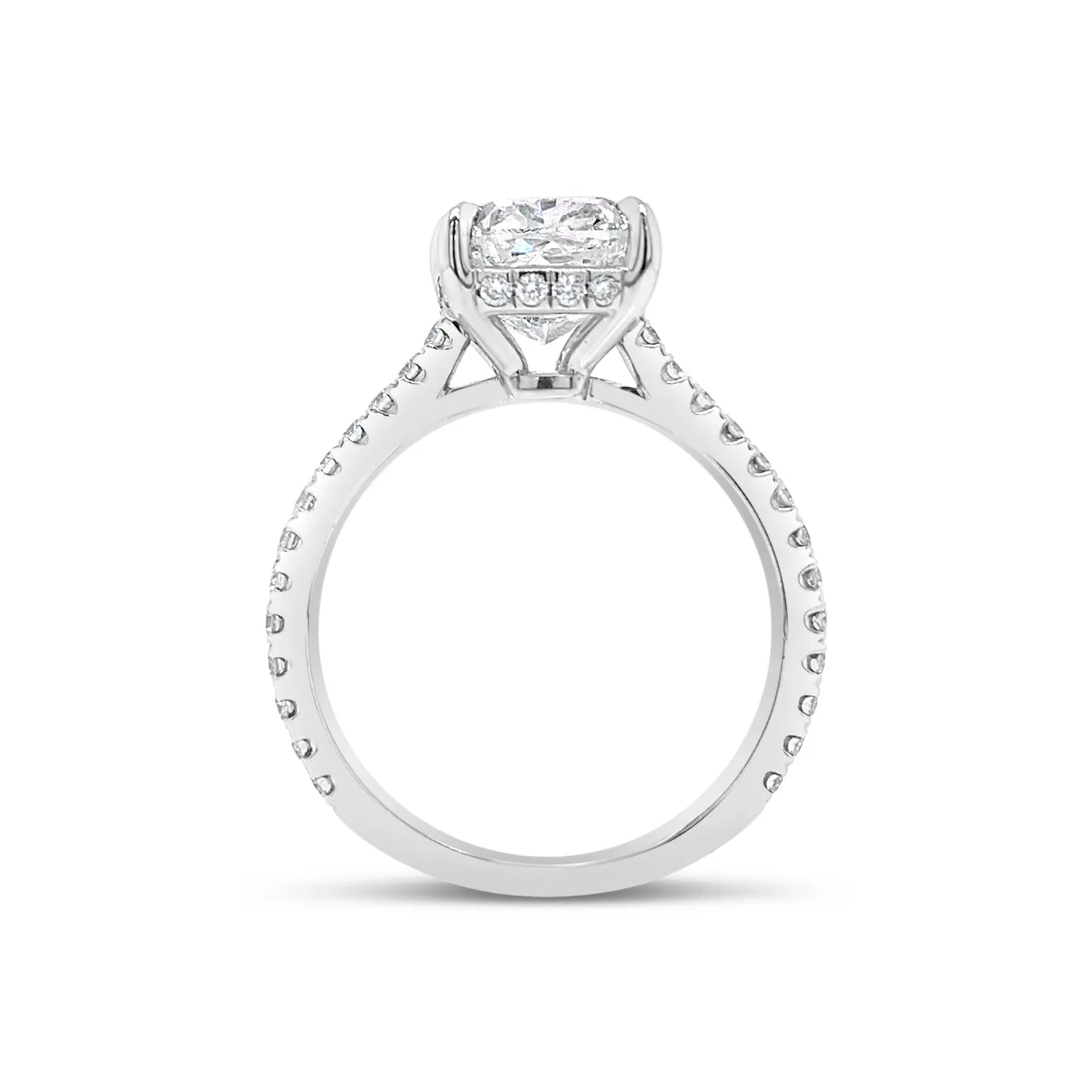 Cushion Diamond Engagement Ring with Pave Diamond Shank