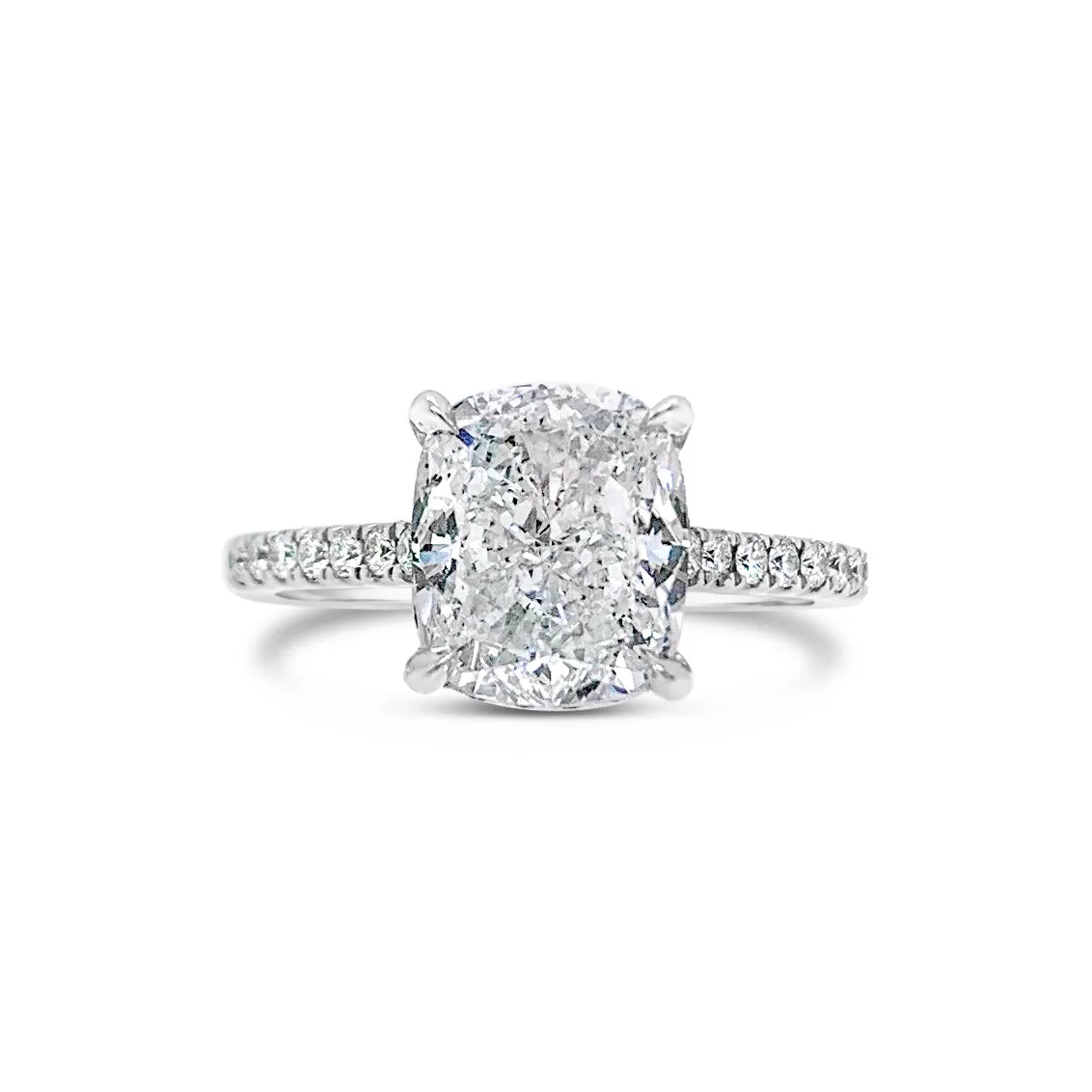 Cushion Diamond Engagement Ring with Pave Diamond Shank