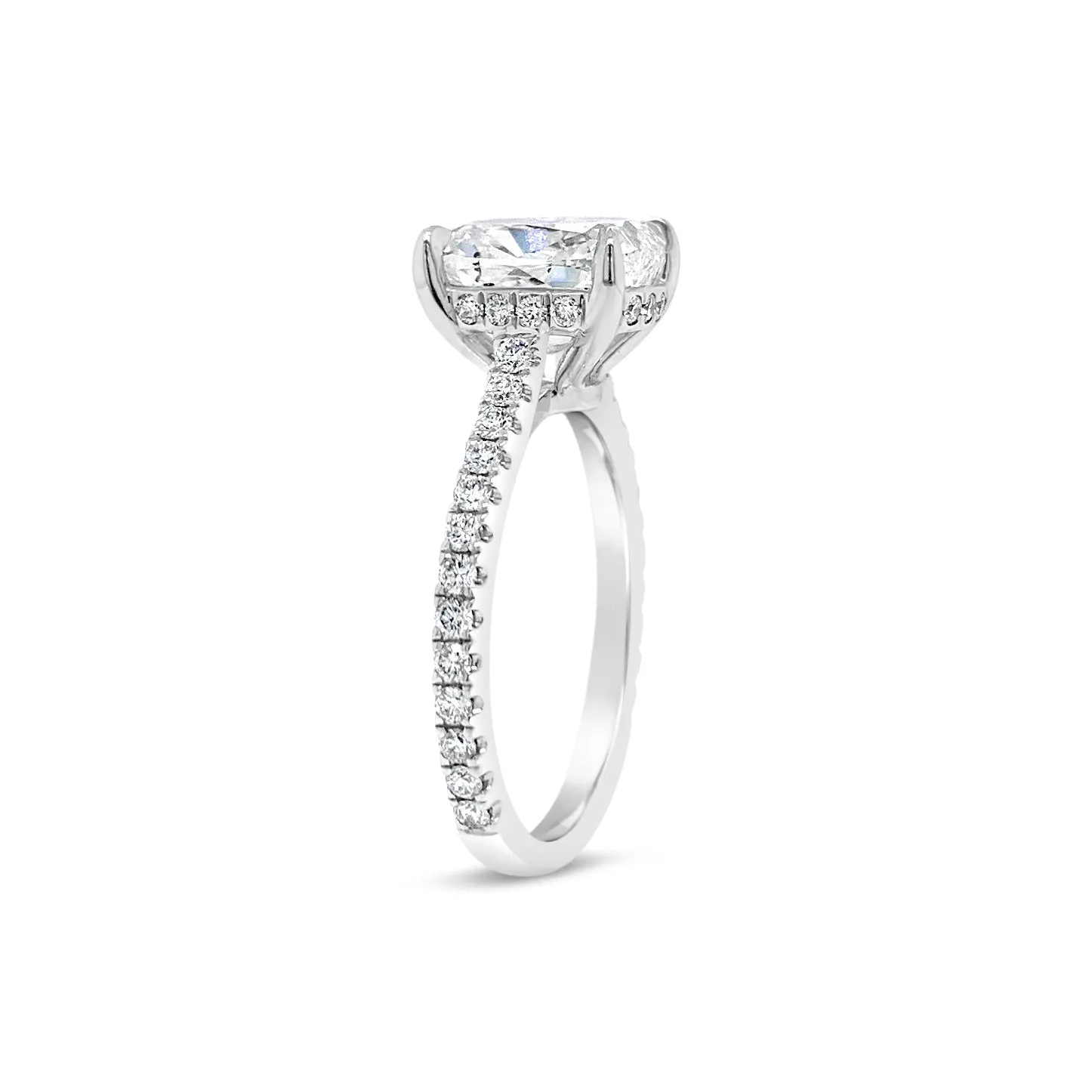 Cushion Diamond Engagement Ring with Pave Diamond Shank