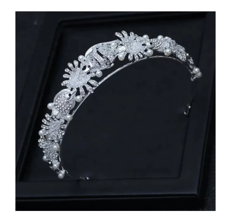 Darling Crystal & Pearl Starfish Fish Flower Beach Tiara